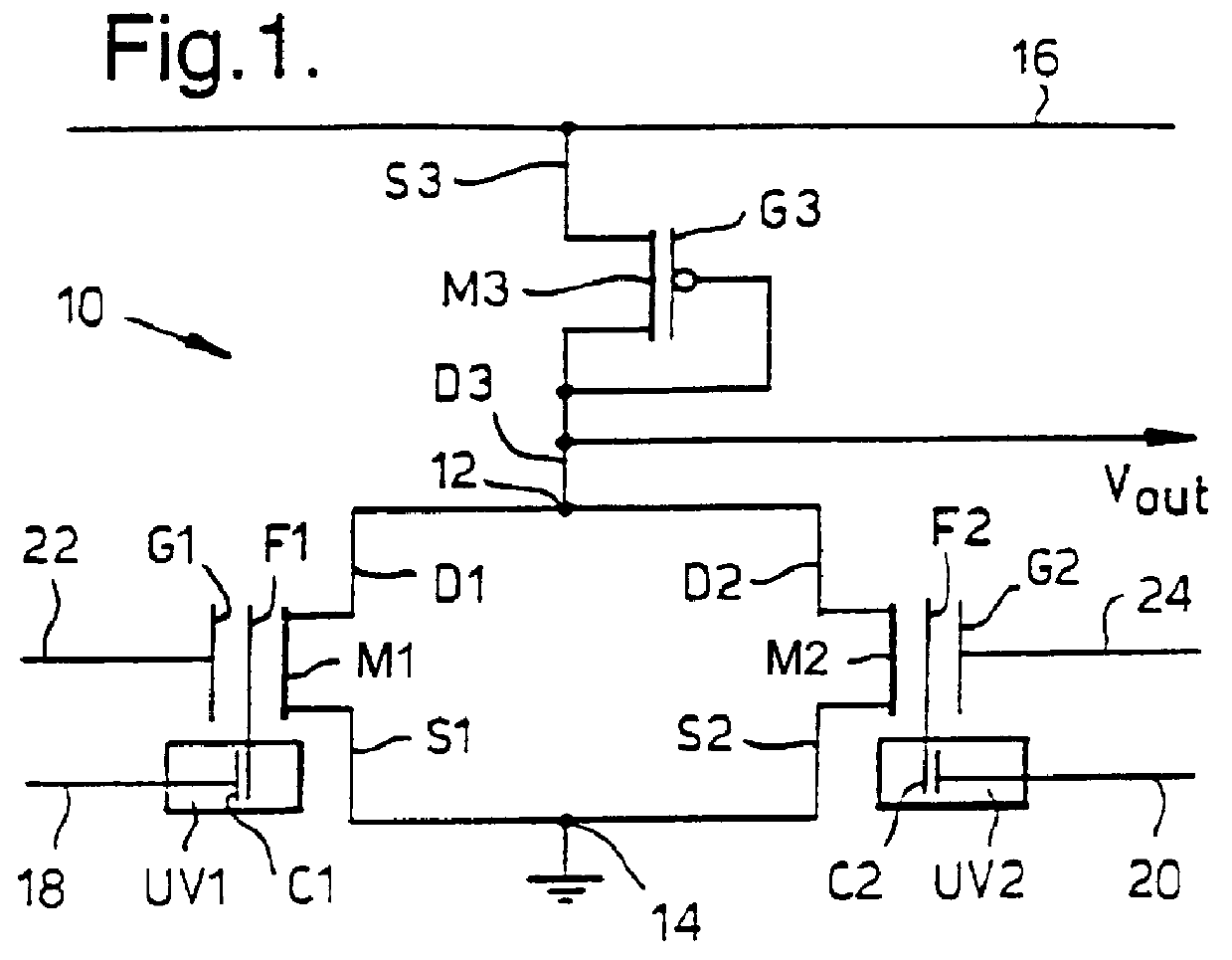 Electronic circuit for determination of distances between reference and data points