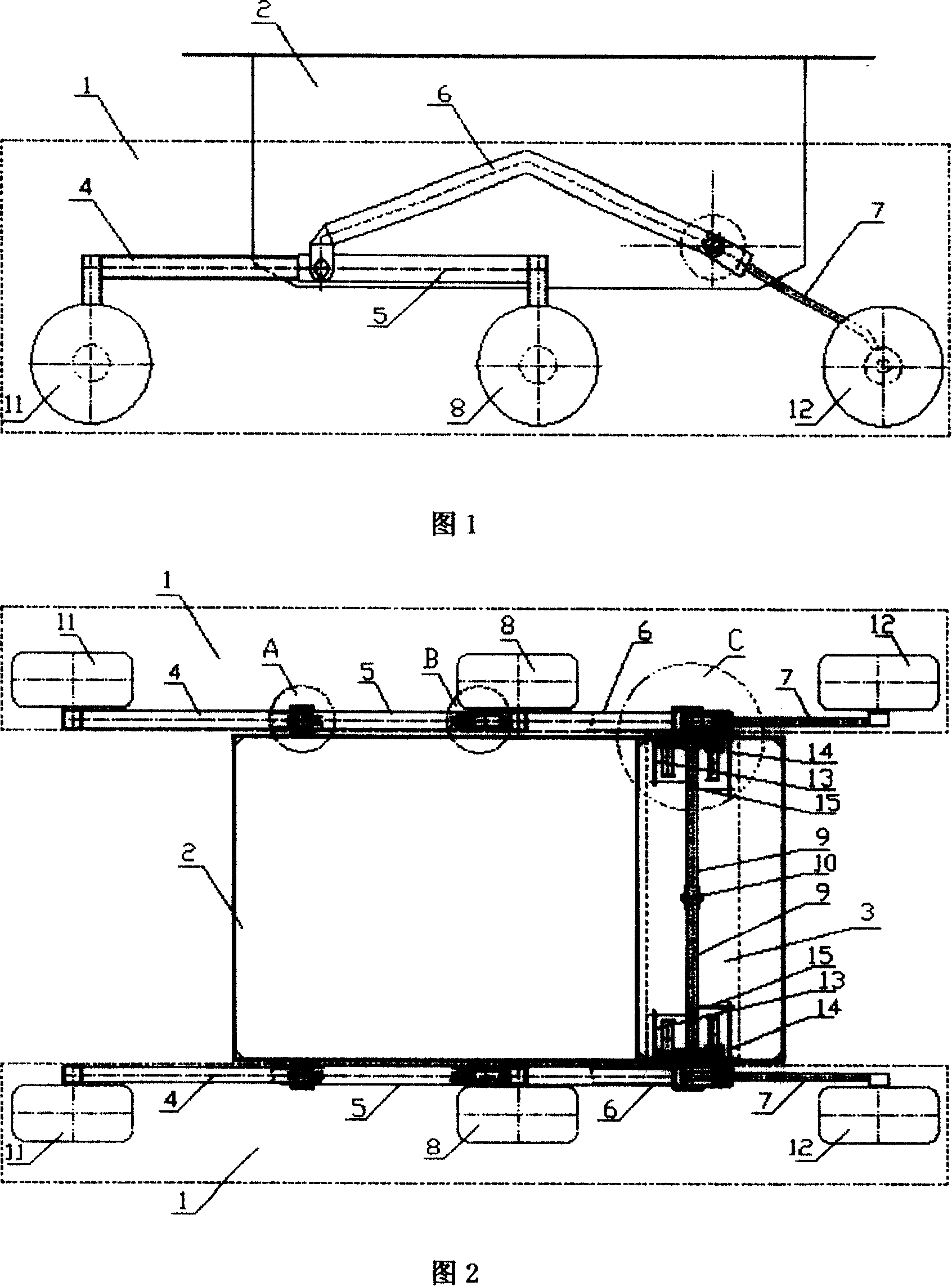 Six wheel symmetrical active suspension mechanism of moon craft