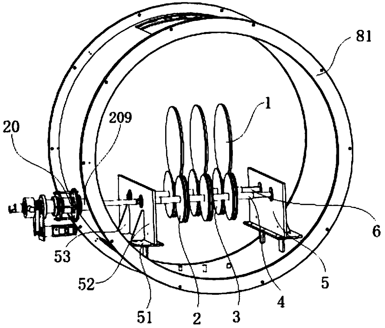 Workpiece driving device for round-disc type accessory one-time full-surface deposition and vapor deposition furnace