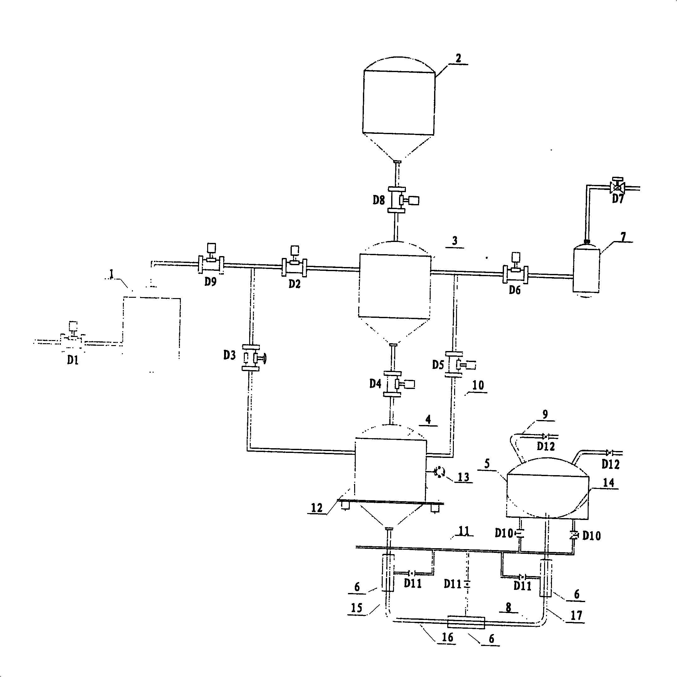 Dry coal pressure closed phase conveyer with several discharge branches