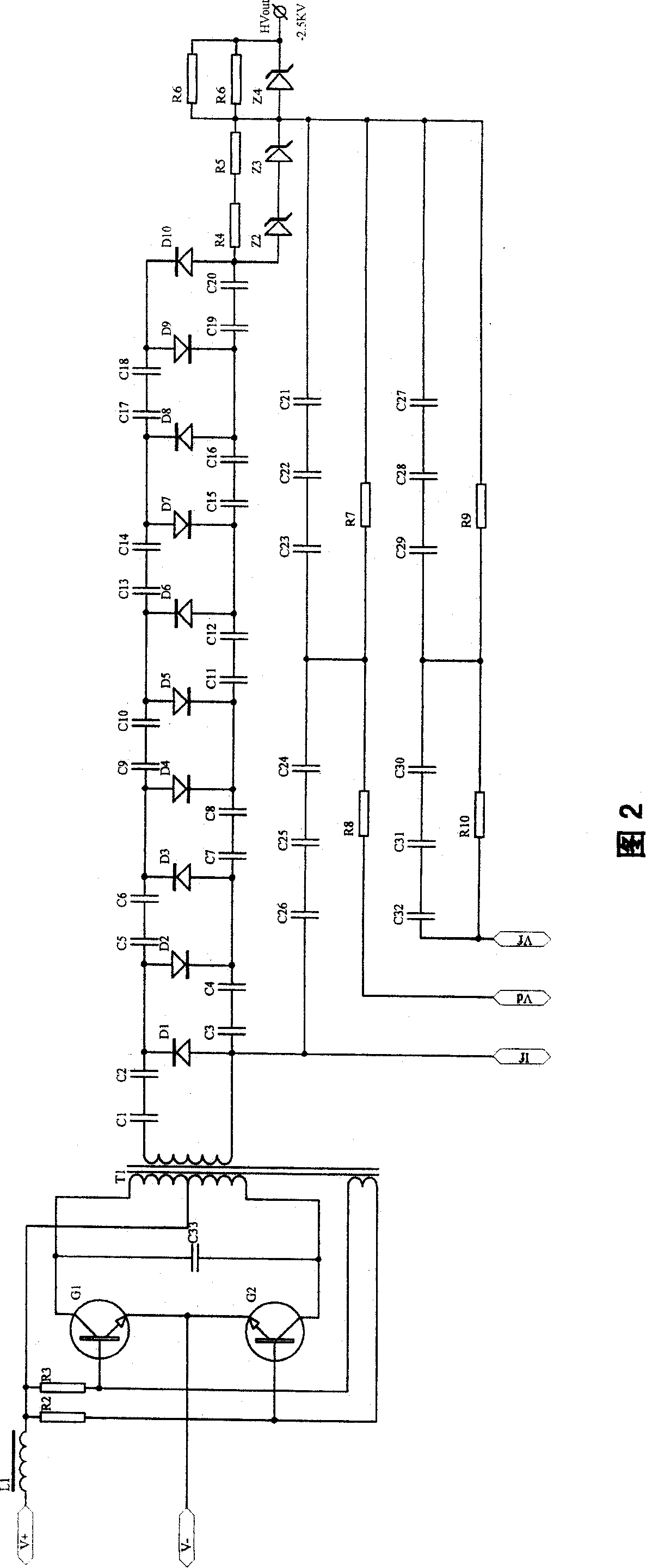 Electronic gun power supply for reflected high energy electron diffraction instrument