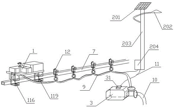 Underground water green belt irrigation system based on solar street lamp power supply