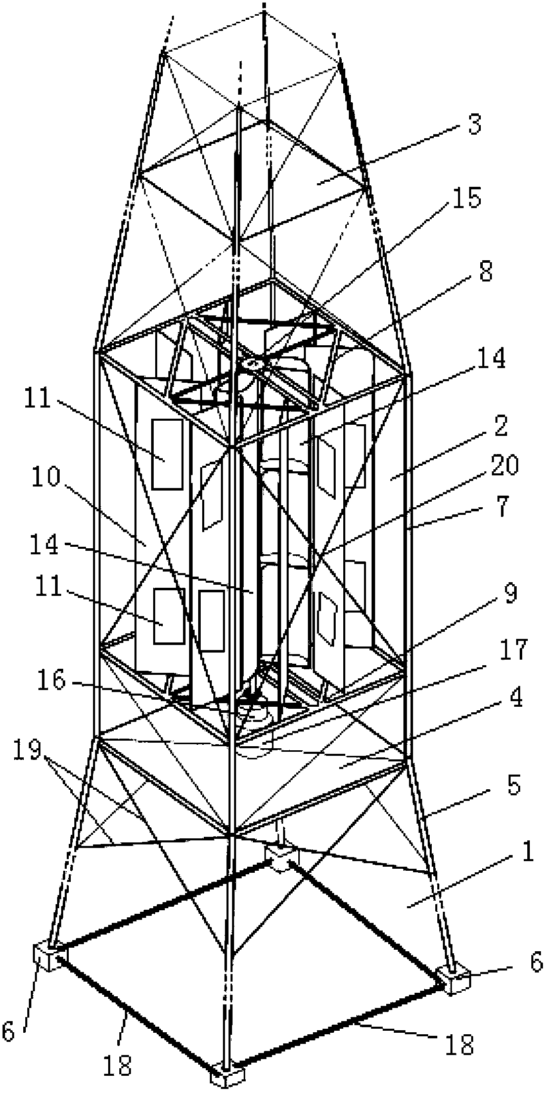 Communication tower with wind power generation system provided with double-power blades and wind leakage protection