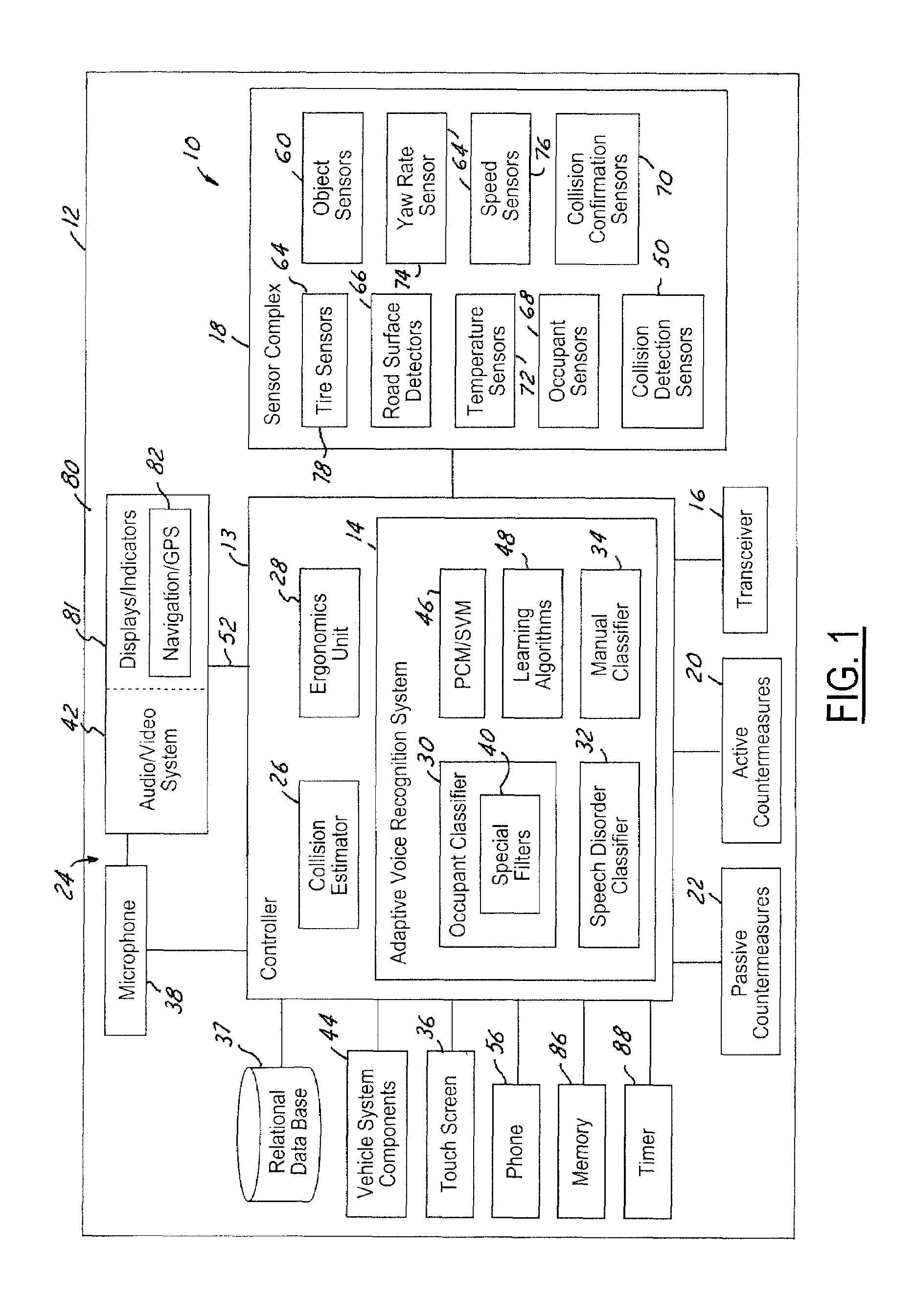 Adaptive voice control and vehicle collision warning and countermeasure system