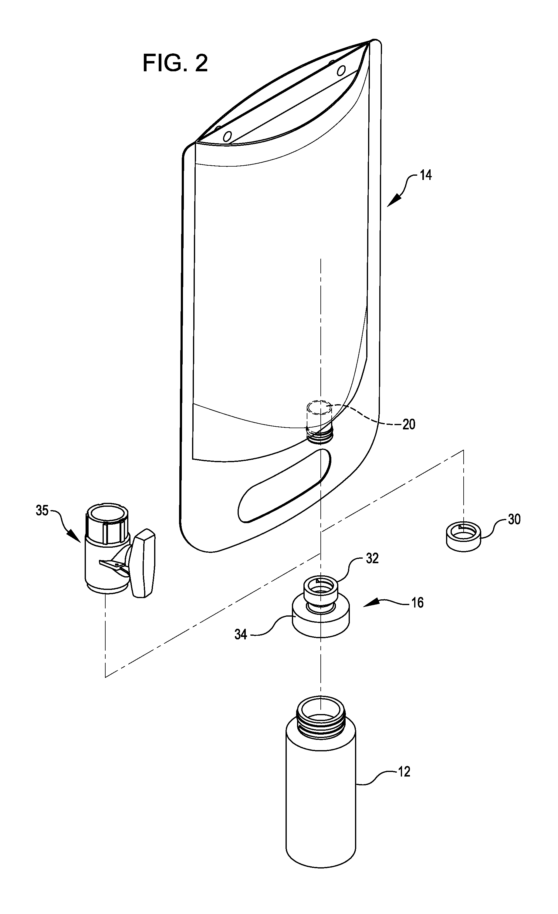 Adaptor for connecting a fluid package to a dispenser bottle