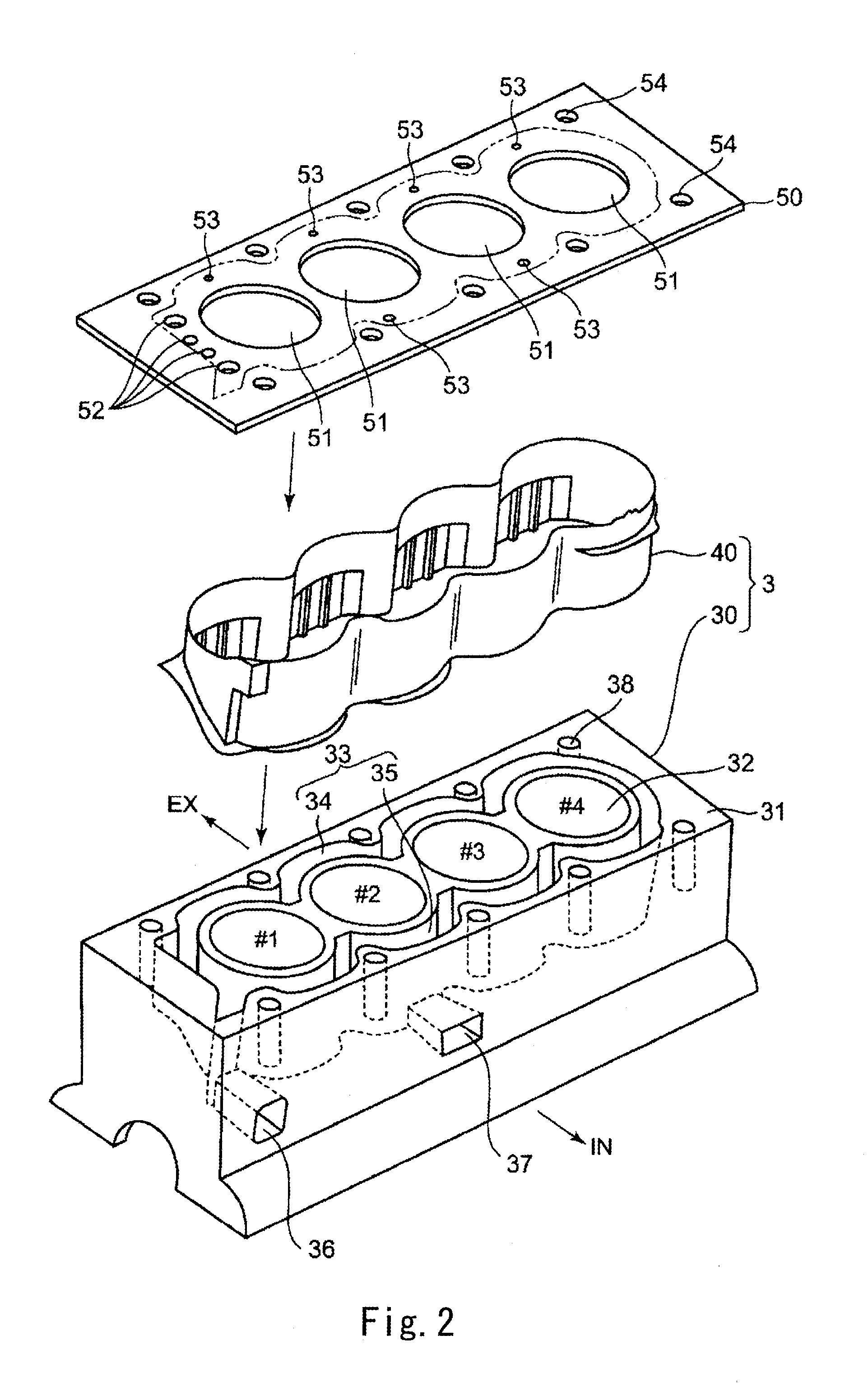 Cooling device for multiple cylinder engine