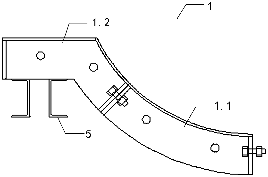 Spoon-shaped steel formwork for junction part of elliptic cylinder and straight wall, formwork system and construction method