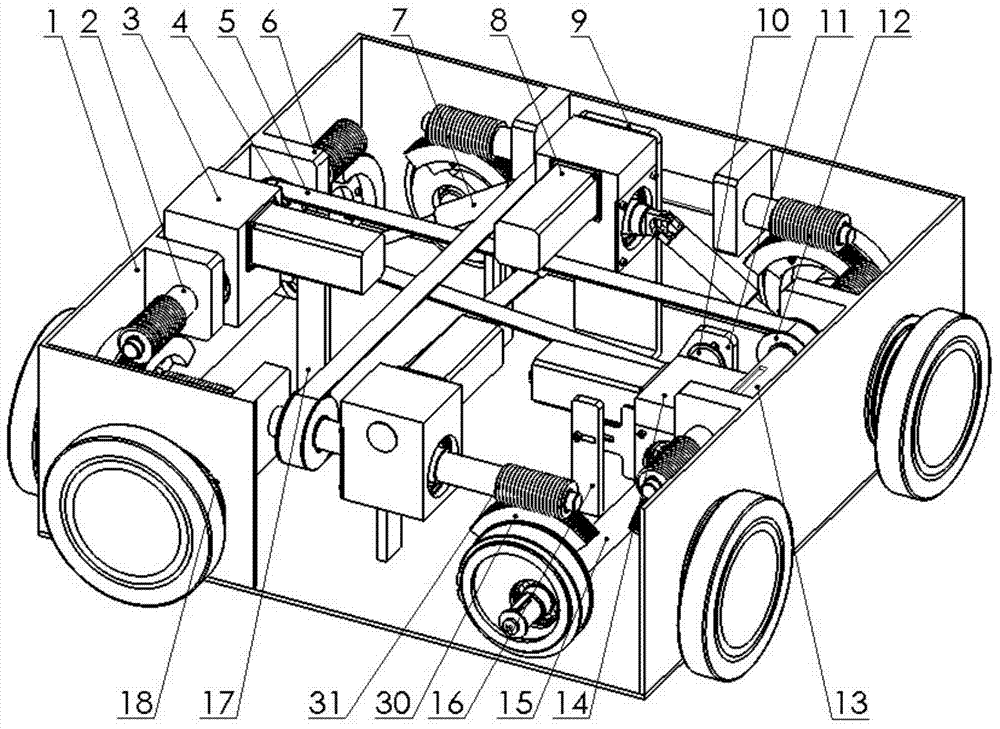 Bidirectional walking mechanism for crossed track shuttle