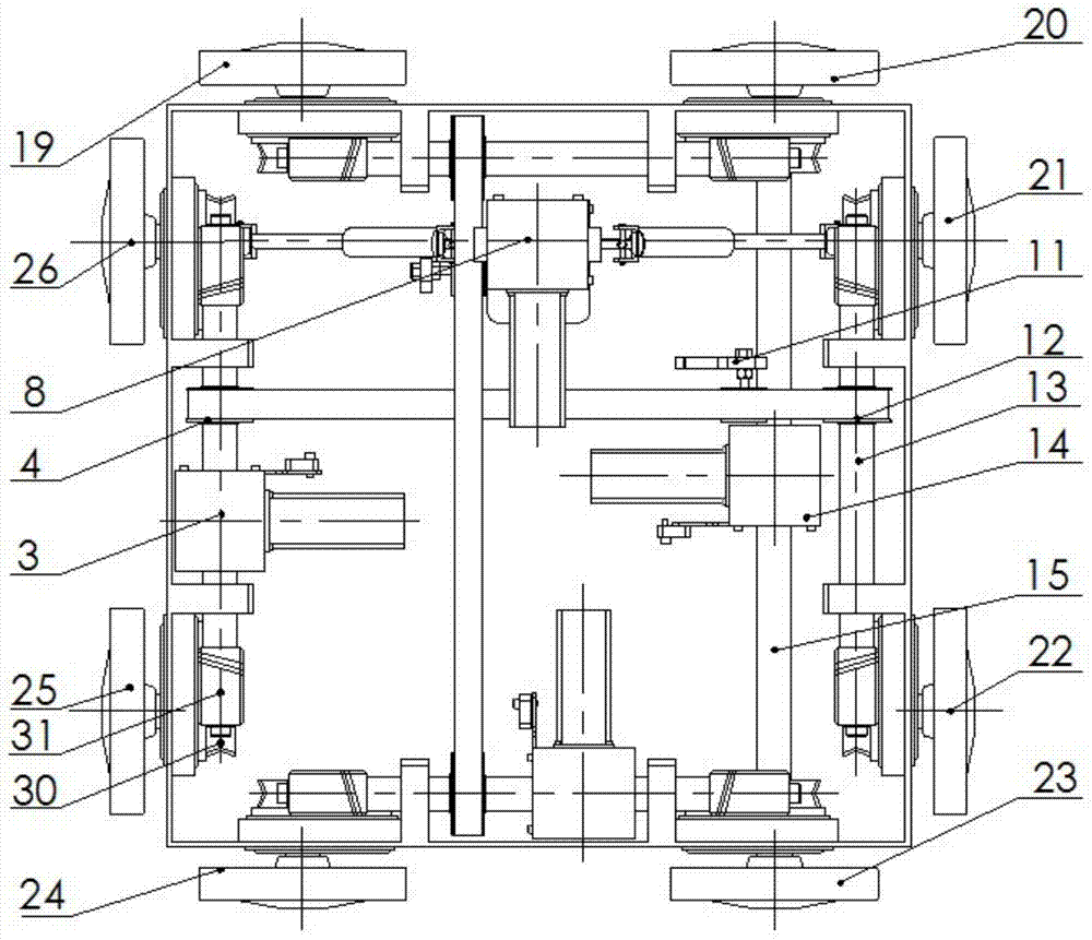 Bidirectional walking mechanism for crossed track shuttle