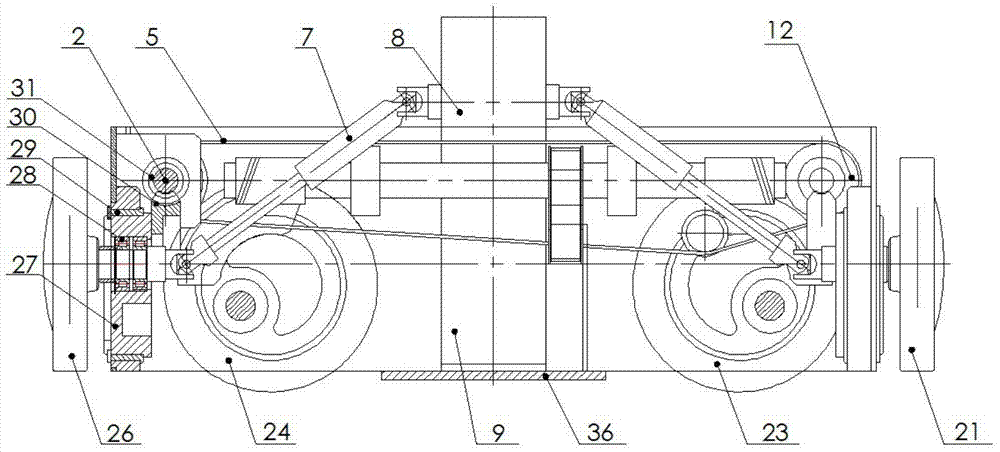 Bidirectional walking mechanism for crossed track shuttle