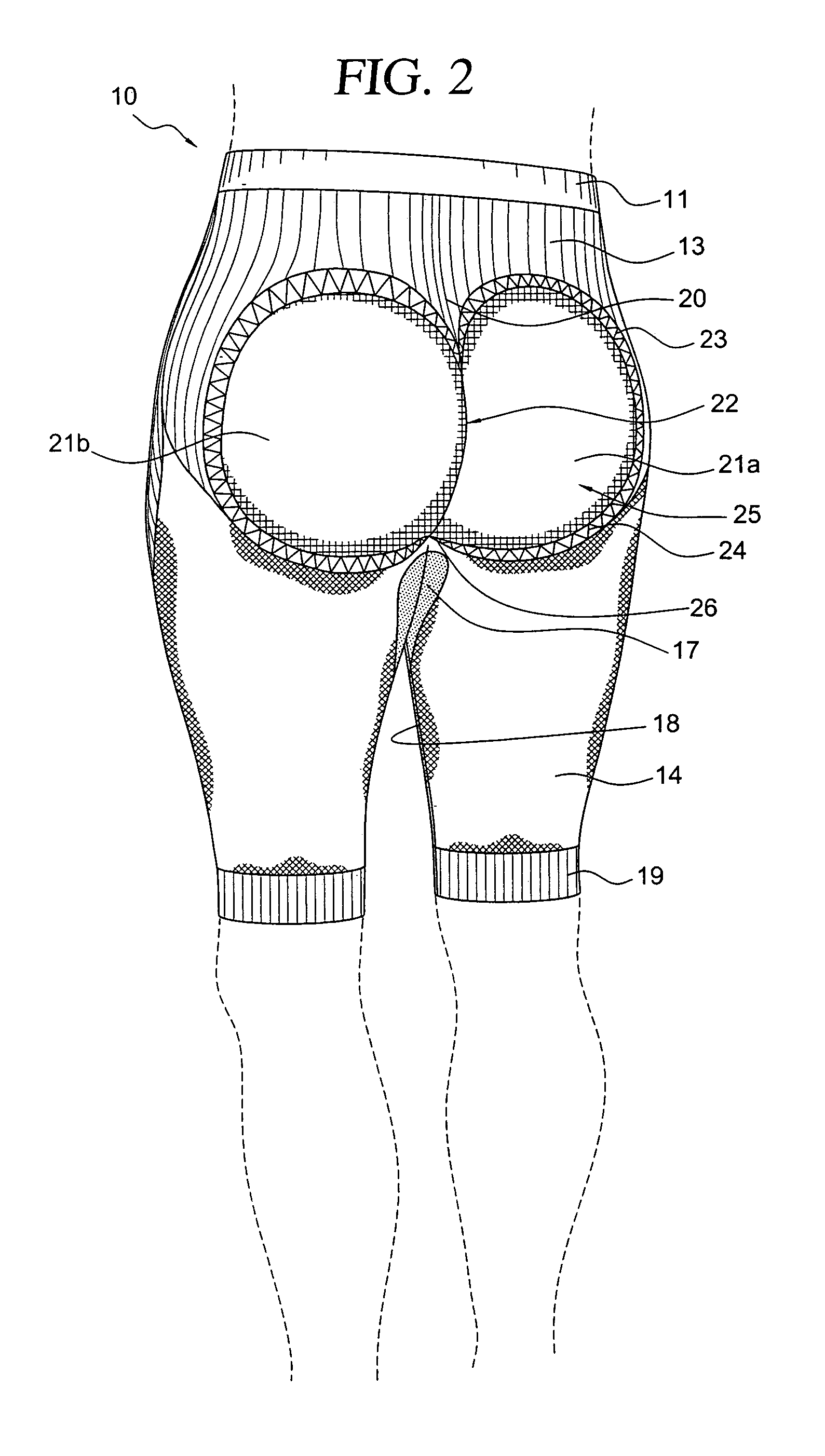 Circularly knit undergarment having knit-in support panels and derriere cup fullness