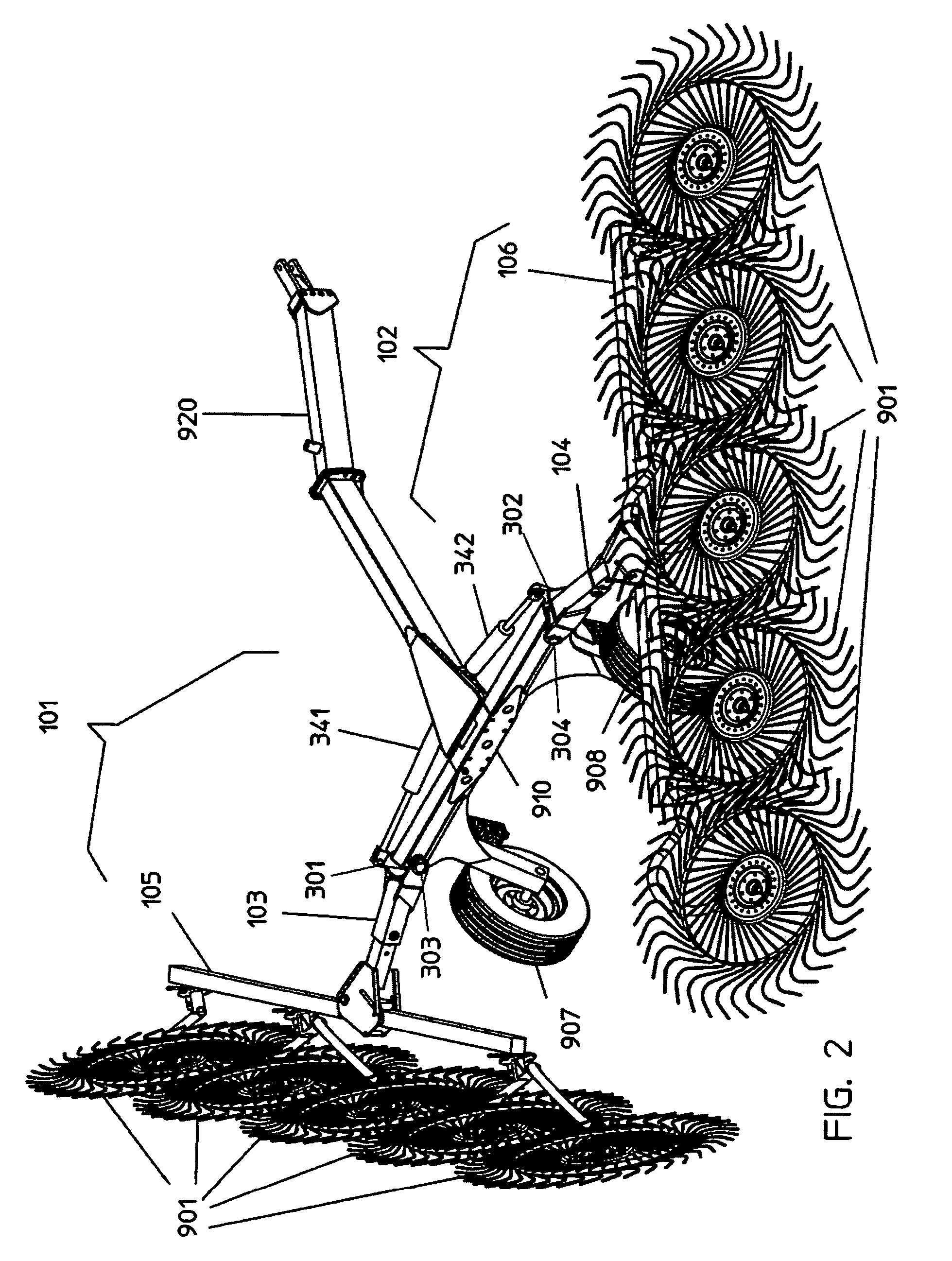 Adjustable and foldable V-shaped hay rake