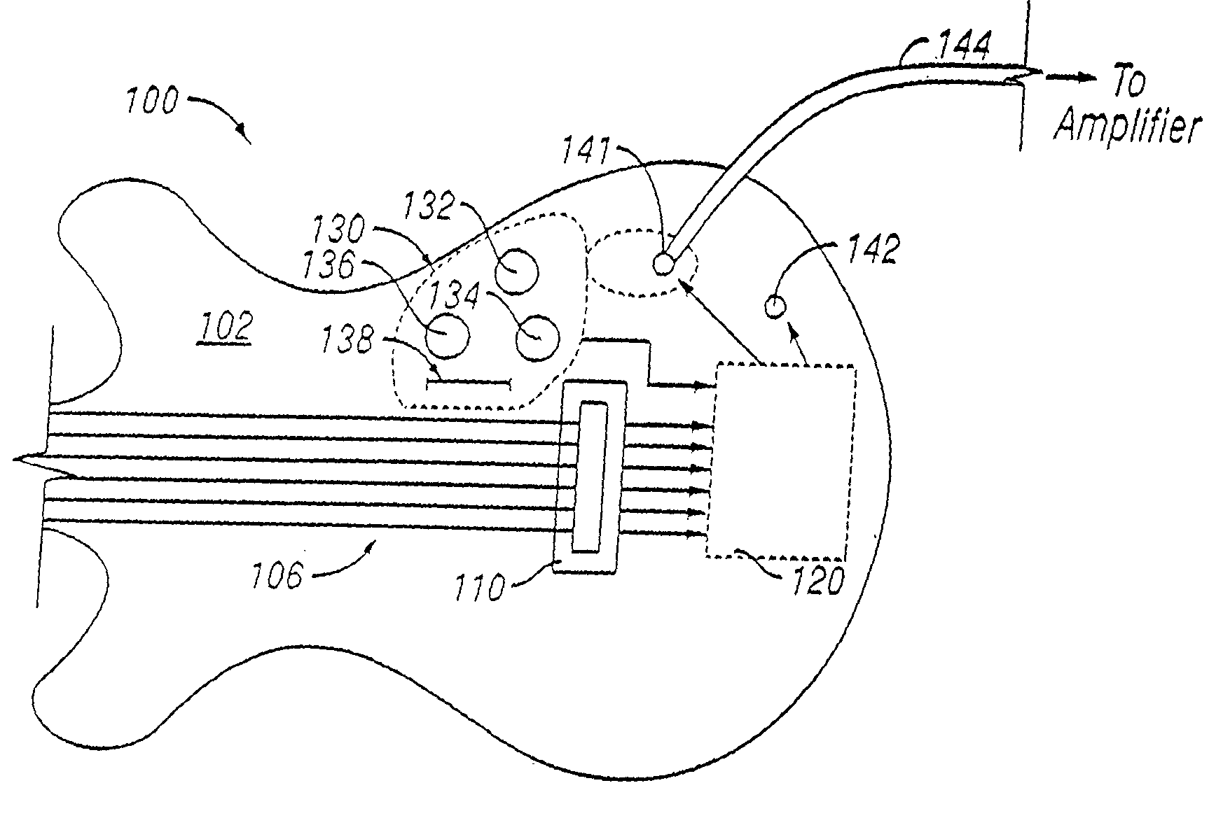 Stringed instrument with embedded DSP modeling for modeling acoustic stringed instruments