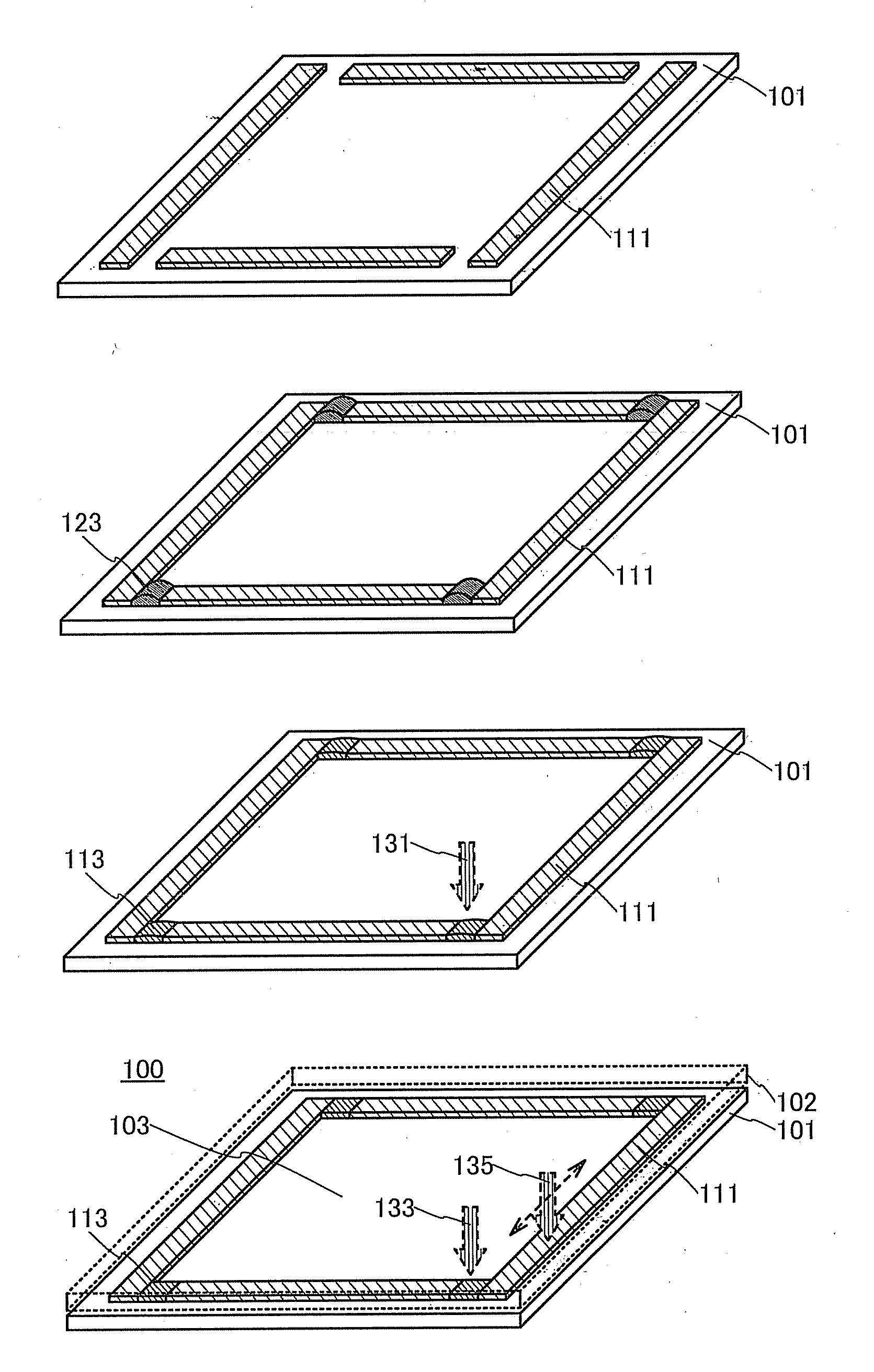 Glass Pattern and Method for Forming the Same, Sealed Body and Method for Manufacturing the Same, and Light-Emitting Device