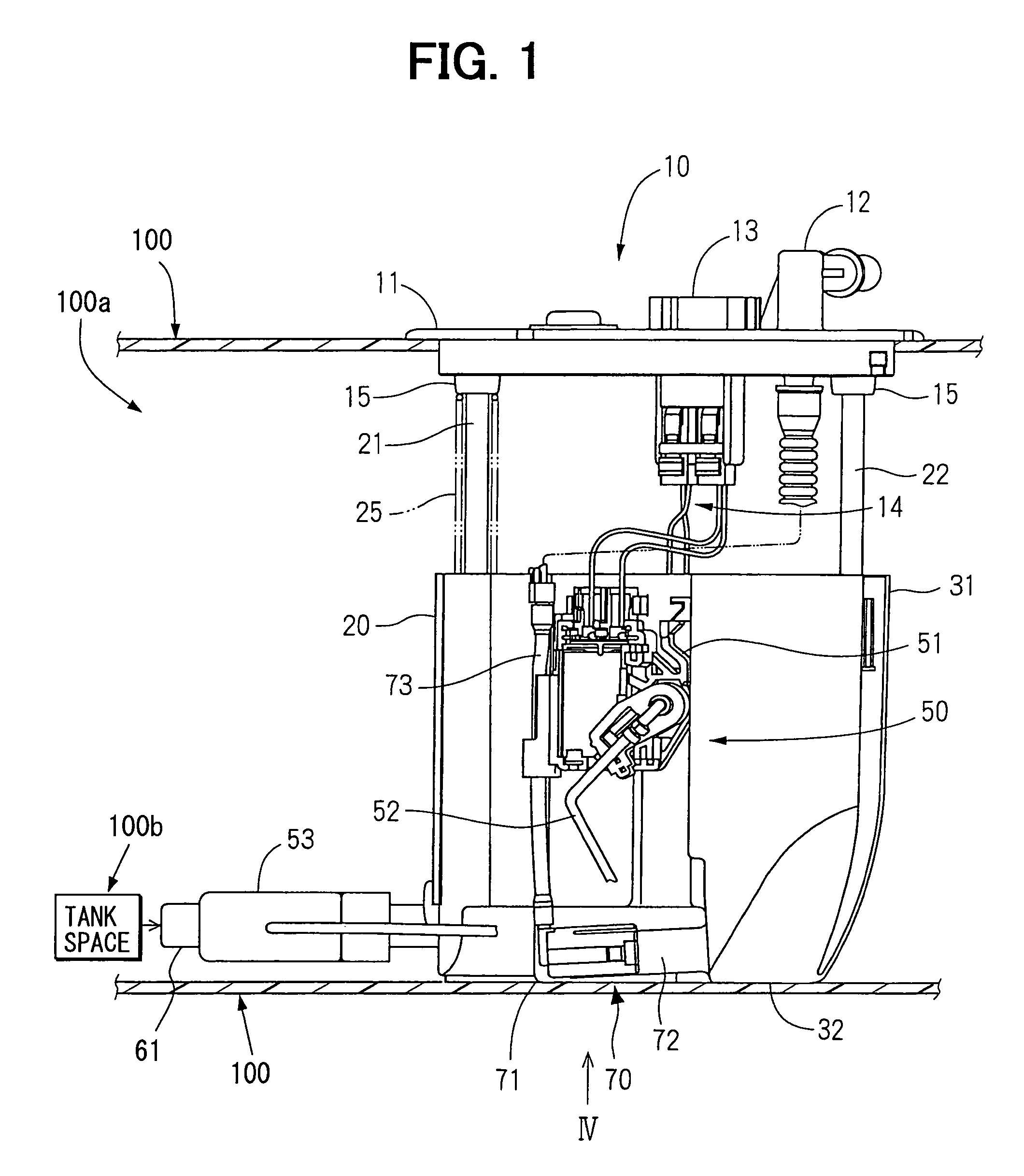 Fuel feed apparatus having opening in sub-tank