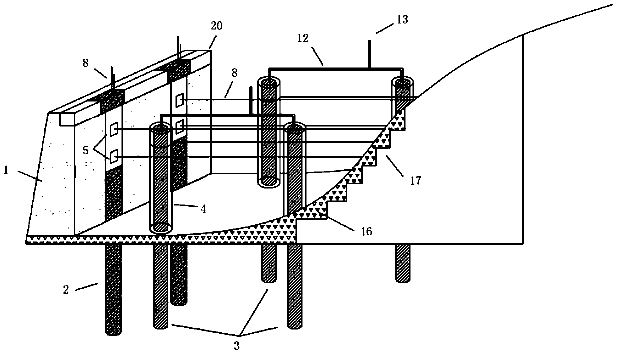 High embankment slope stabilizing structure and construction method thereof