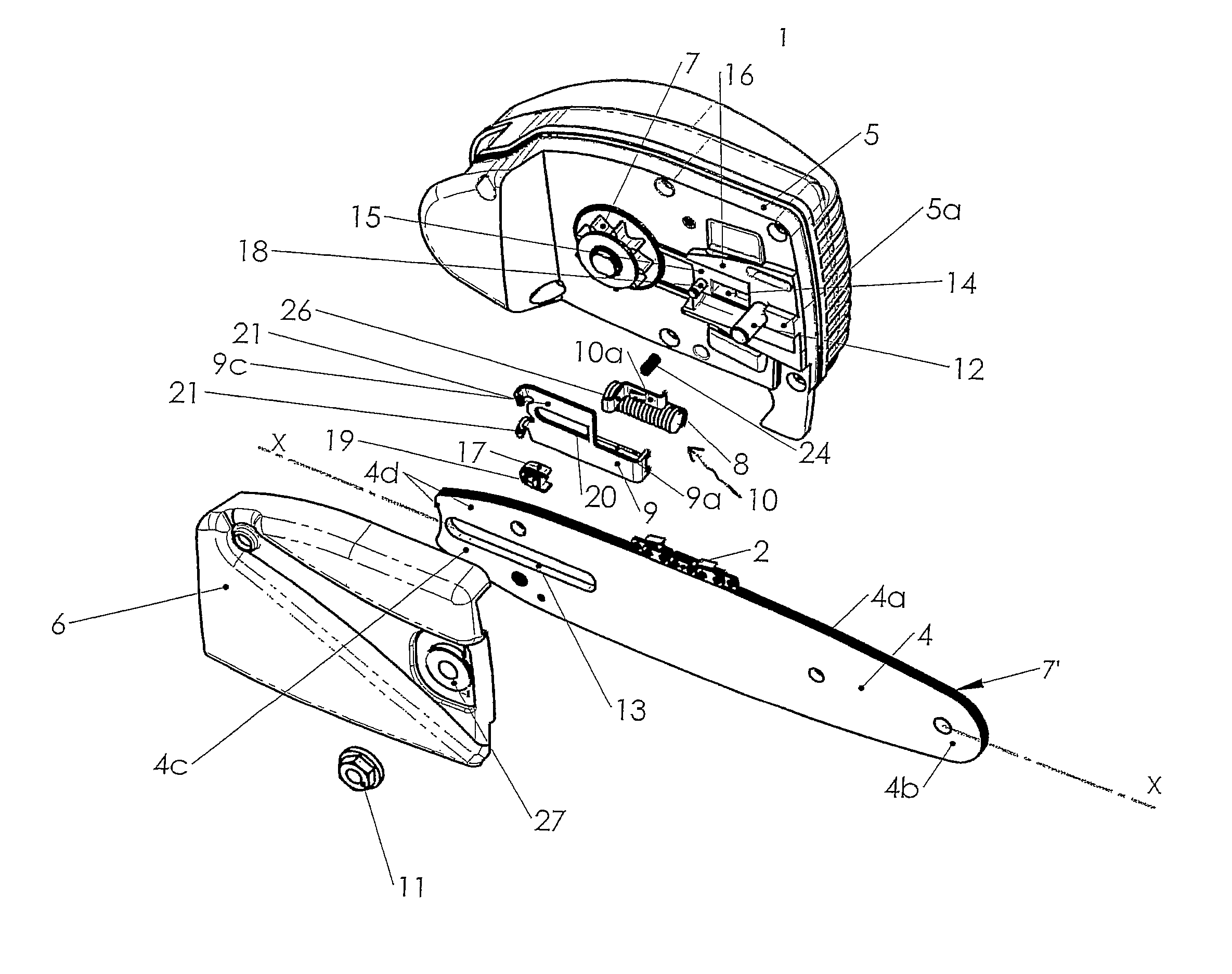 Chain saw with tension adjustment