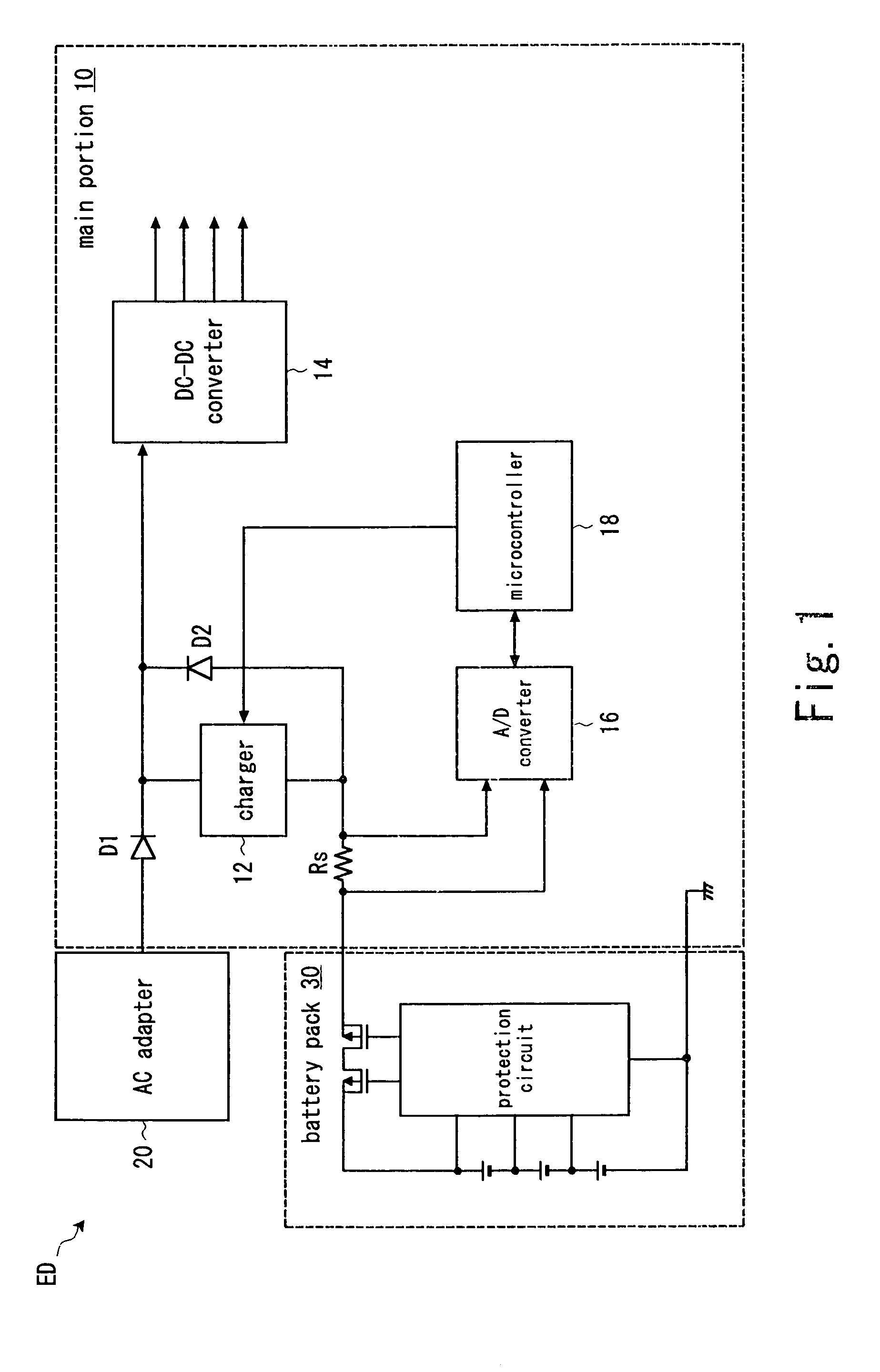 A/D converter, battery pack, electronics device and method of voltage measurement