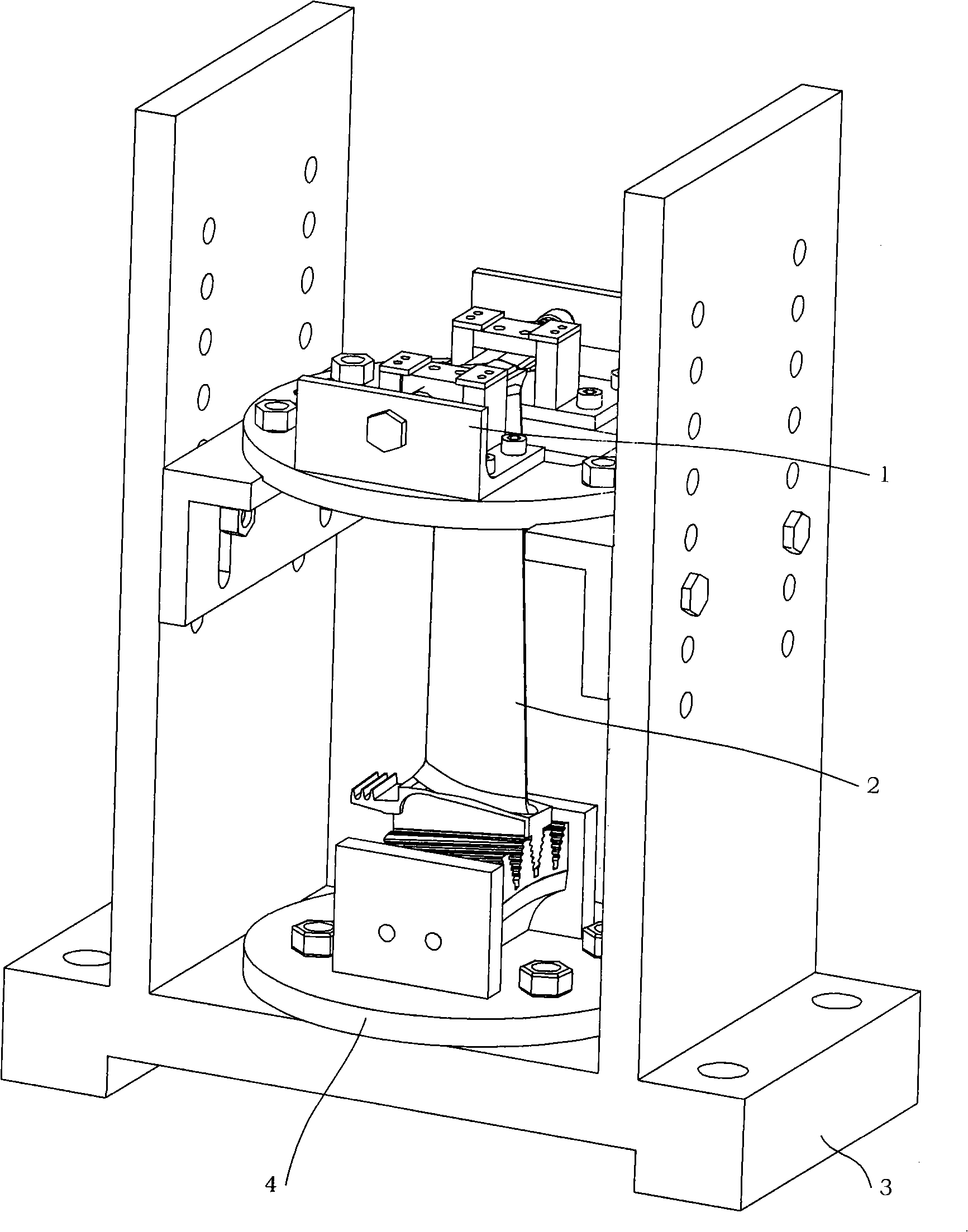 Vibration damping test device possessing dry damping structure vane