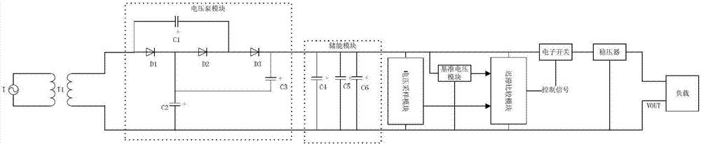 Energy collecting and voltage stabilizing power supply circuit based on taking electricity by using high-voltage power wires