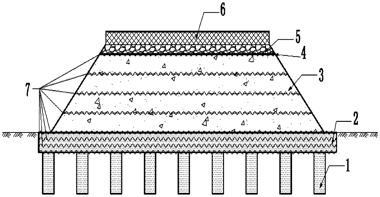 Collapsible loess area highway reinforced bridgehead roadbed and construction method