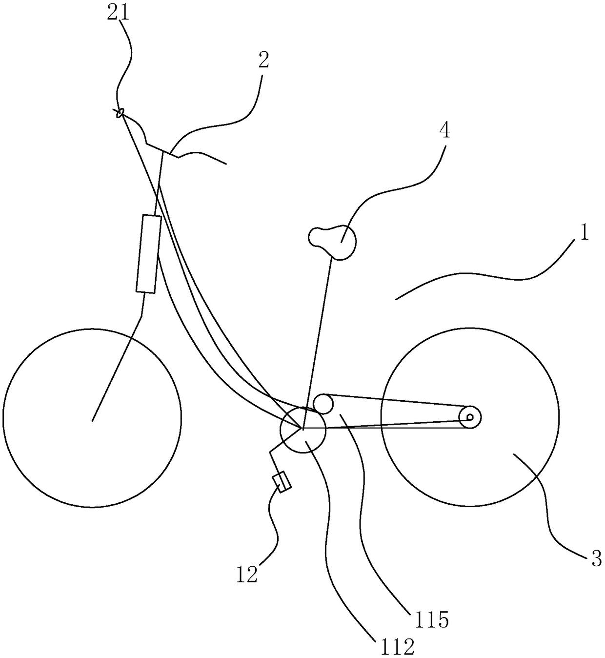 A crank-type bicycle with two gears