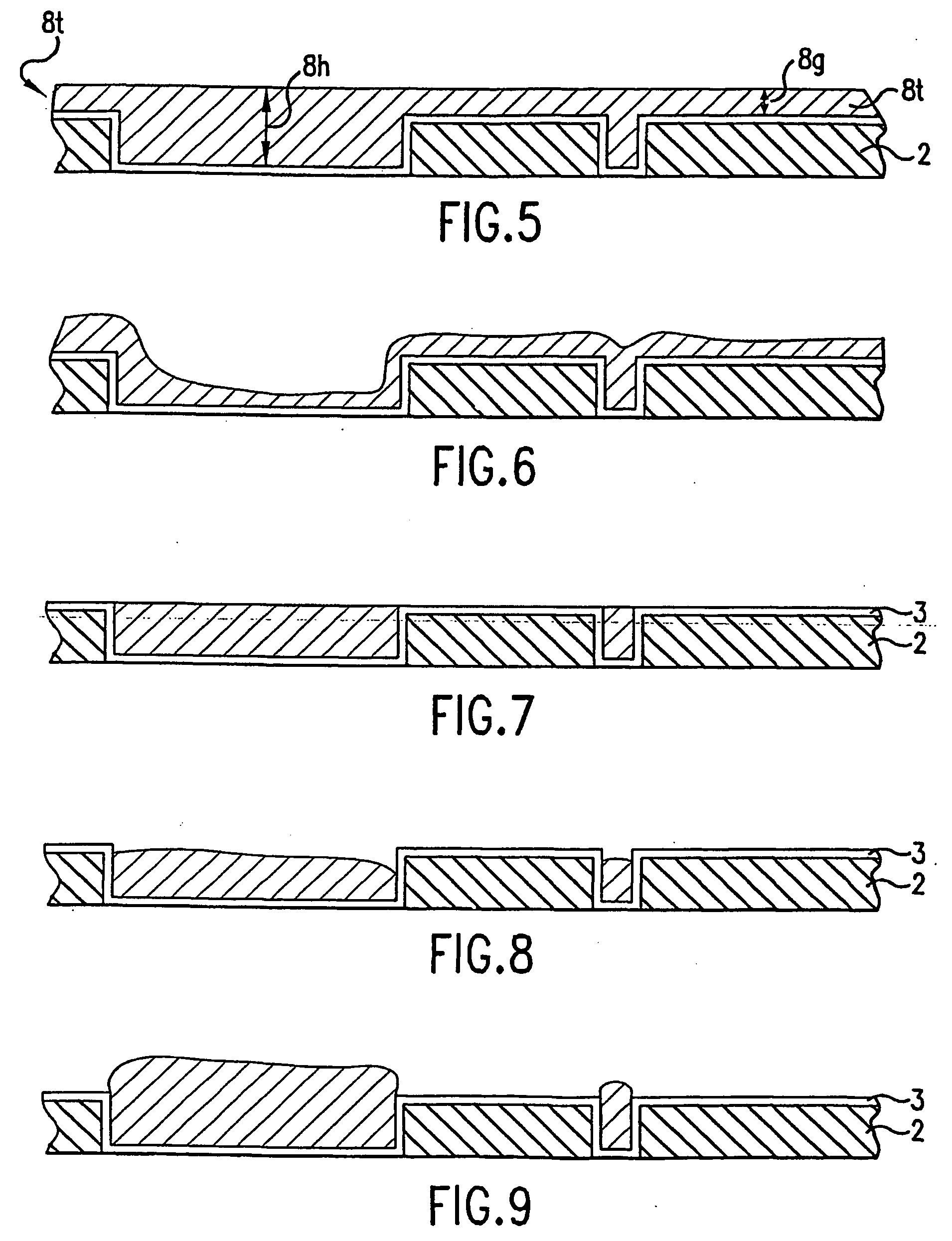 Process to minimize and/or eliminate conductive material coating over the top surface of a patterned substrate