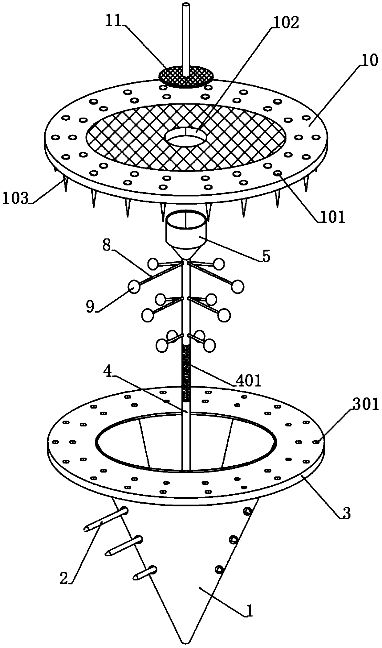 Water and soil loss prevention soil fixation device with guide conveying function