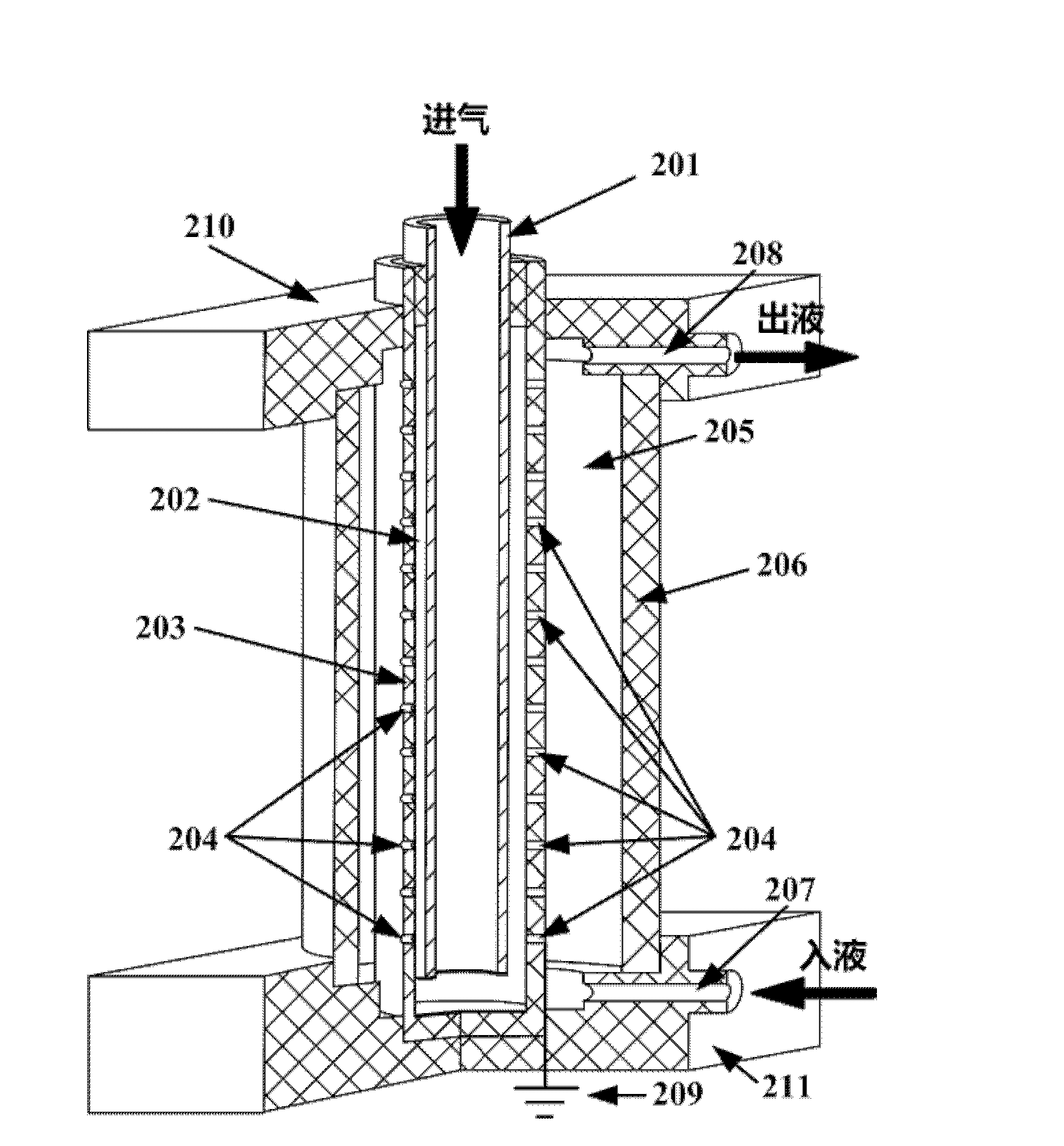 Atmospheric pressure liquid membrane type bubble discharge plasma reaction device