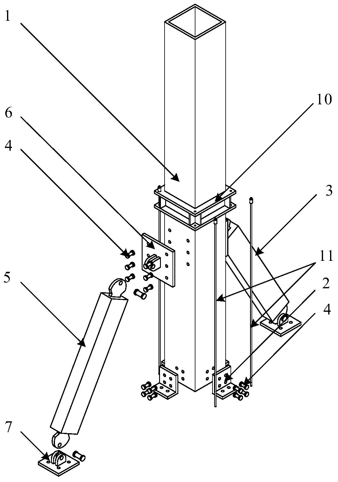 Self-reset L-shaped piece connecting column base joint with additional replaceable oblique anti-side BRB