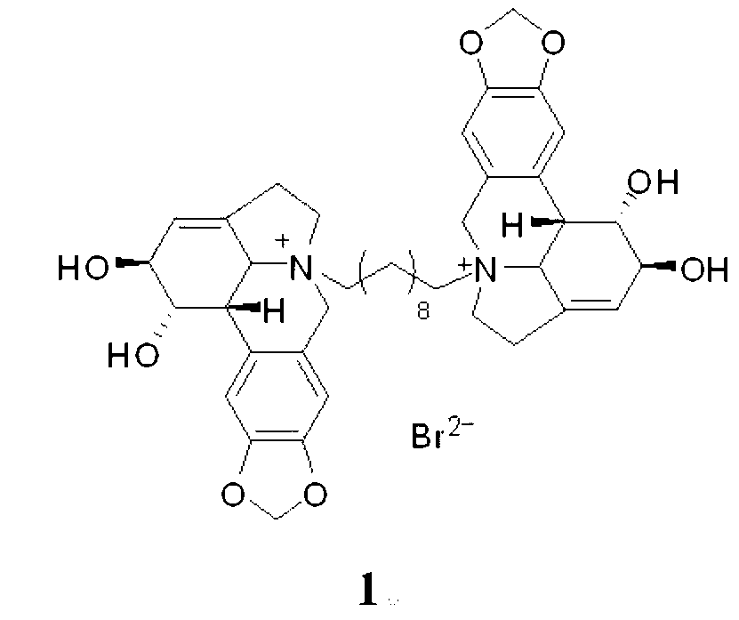 Compound 1,10-N-decylene lycorine dibromo salt, pharmaceutical composition and application thereof in medicine