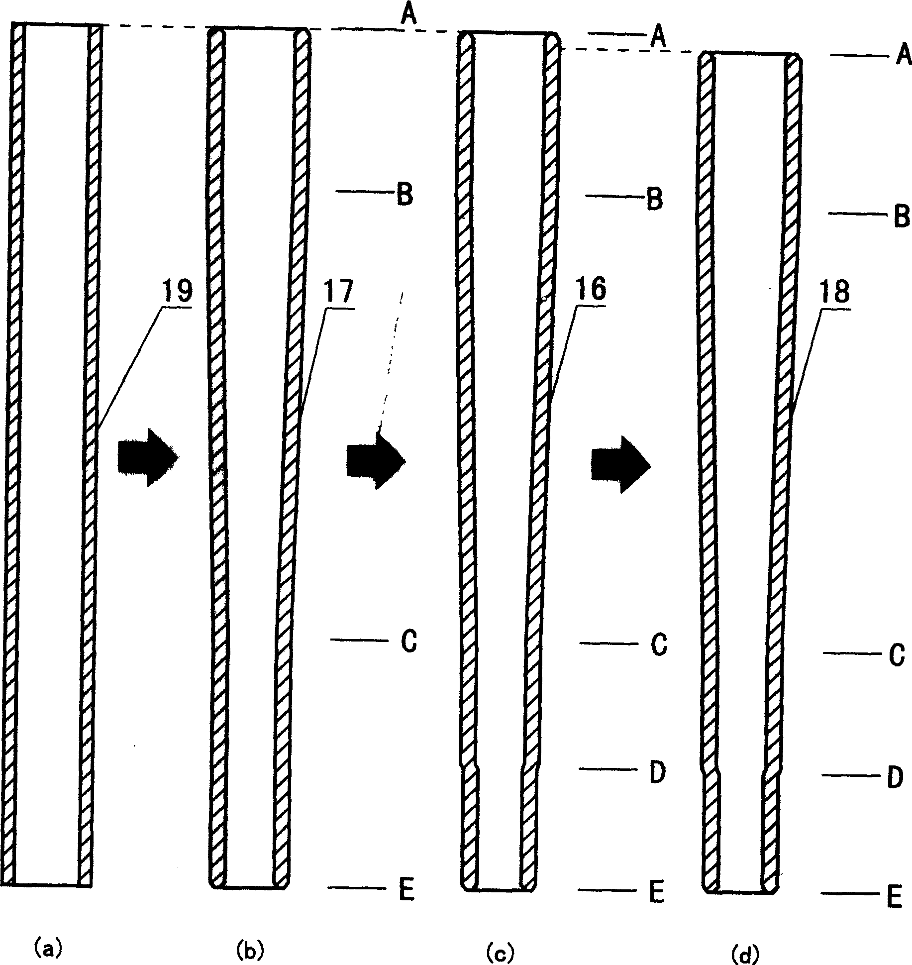 Method and equipment for producing directional vertical taper pipe in motorcycle through cold extrusion