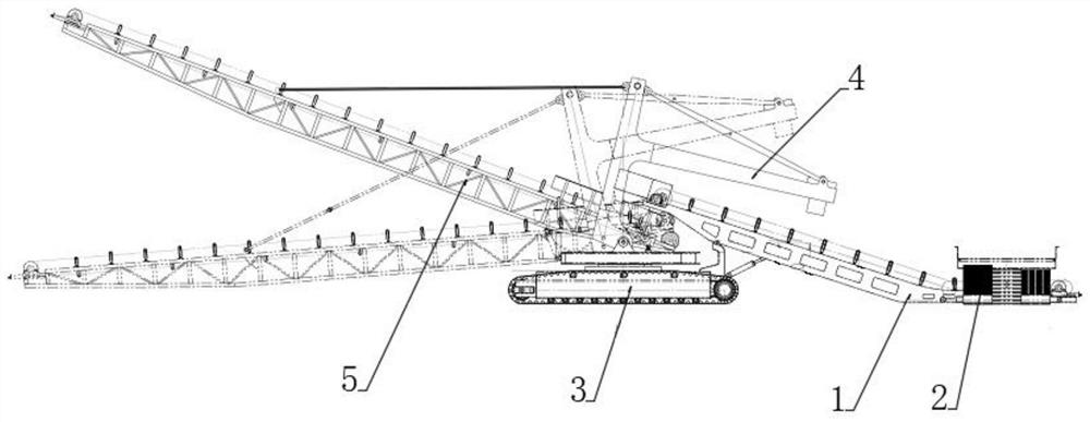 Crawler belt moving type automatic feeding machine facilitating concentrated material stacking in harbor district