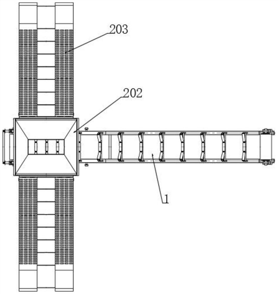 Crawler belt moving type automatic feeding machine facilitating concentrated material stacking in harbor district