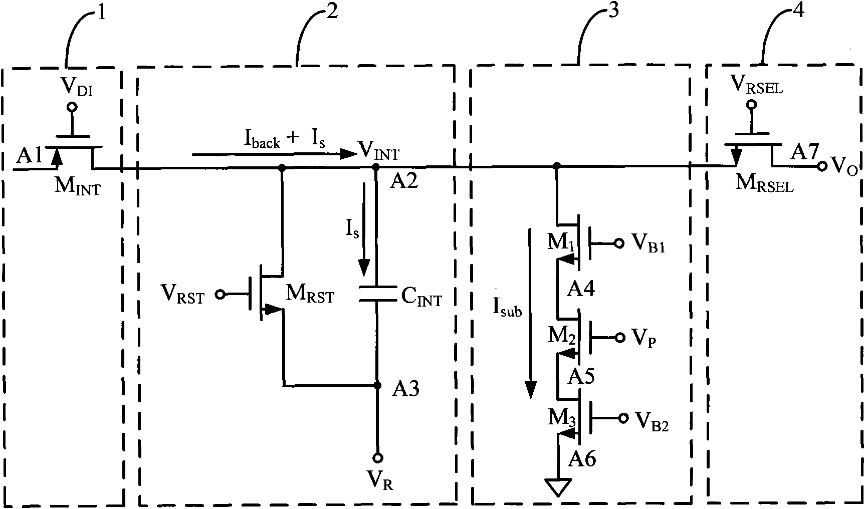 Stage background inhibiting infrared focal plane unit circuit