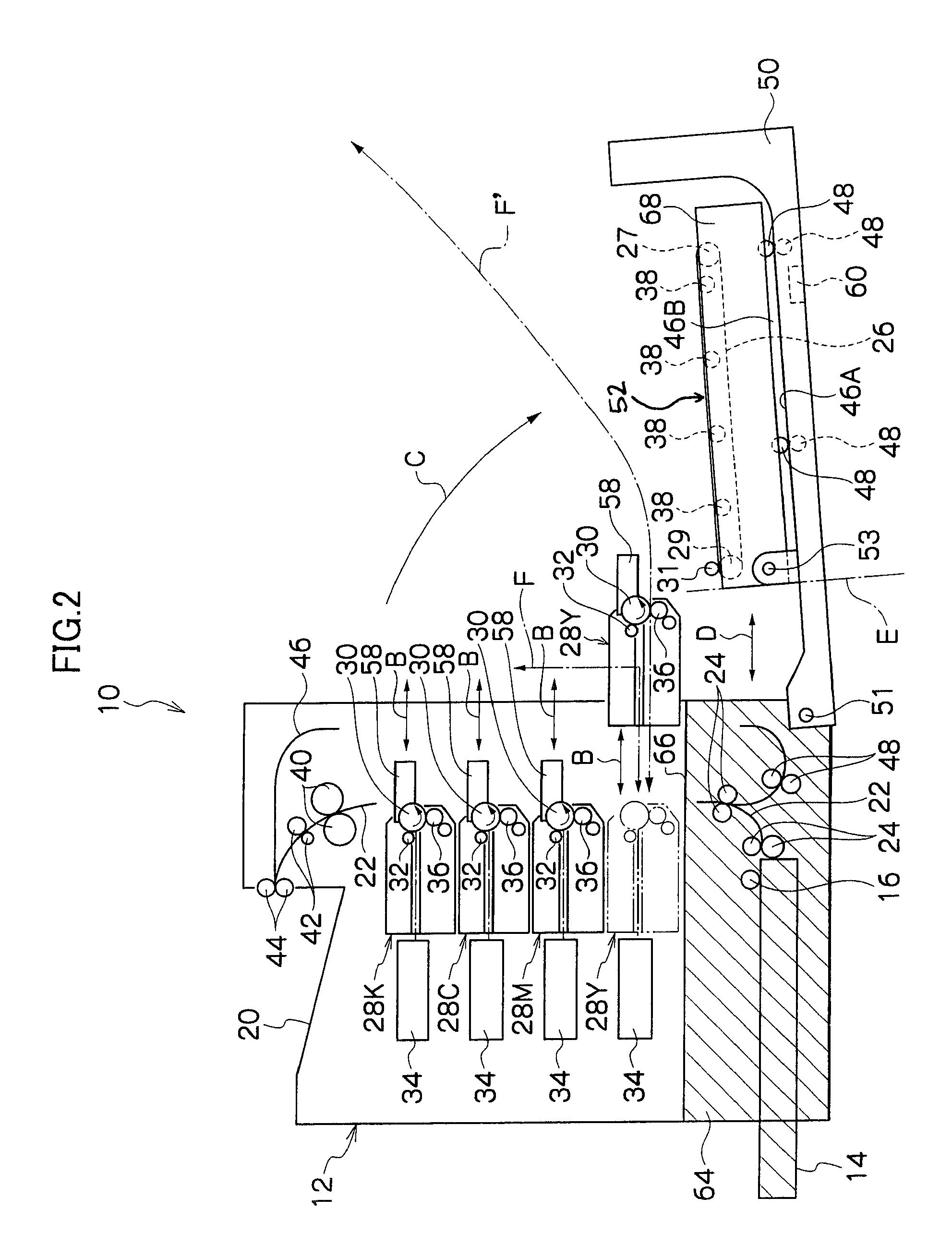 Image formation device with belt mounted pivoting cover