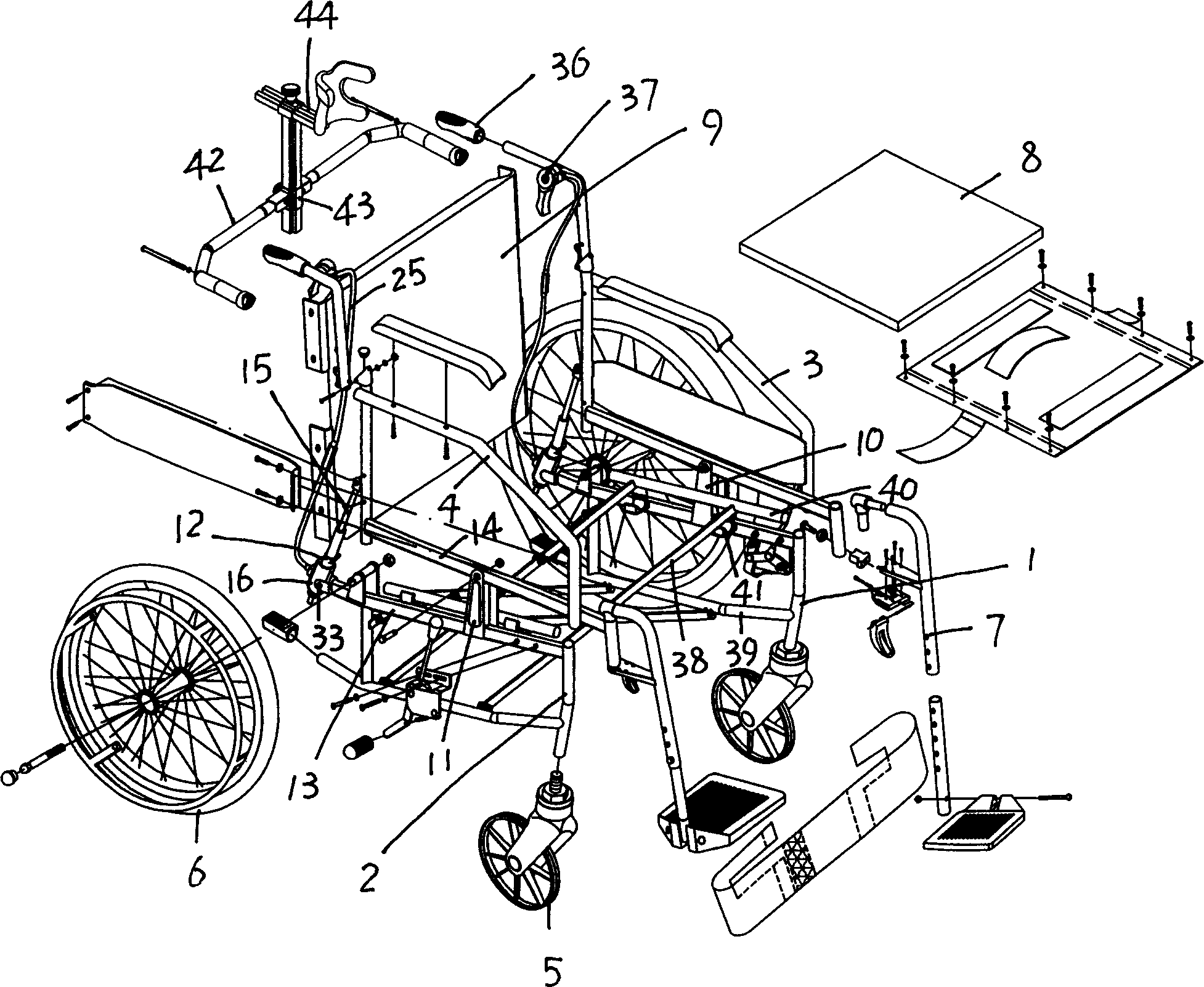 Folding wheel chair with adjustable elevation angle