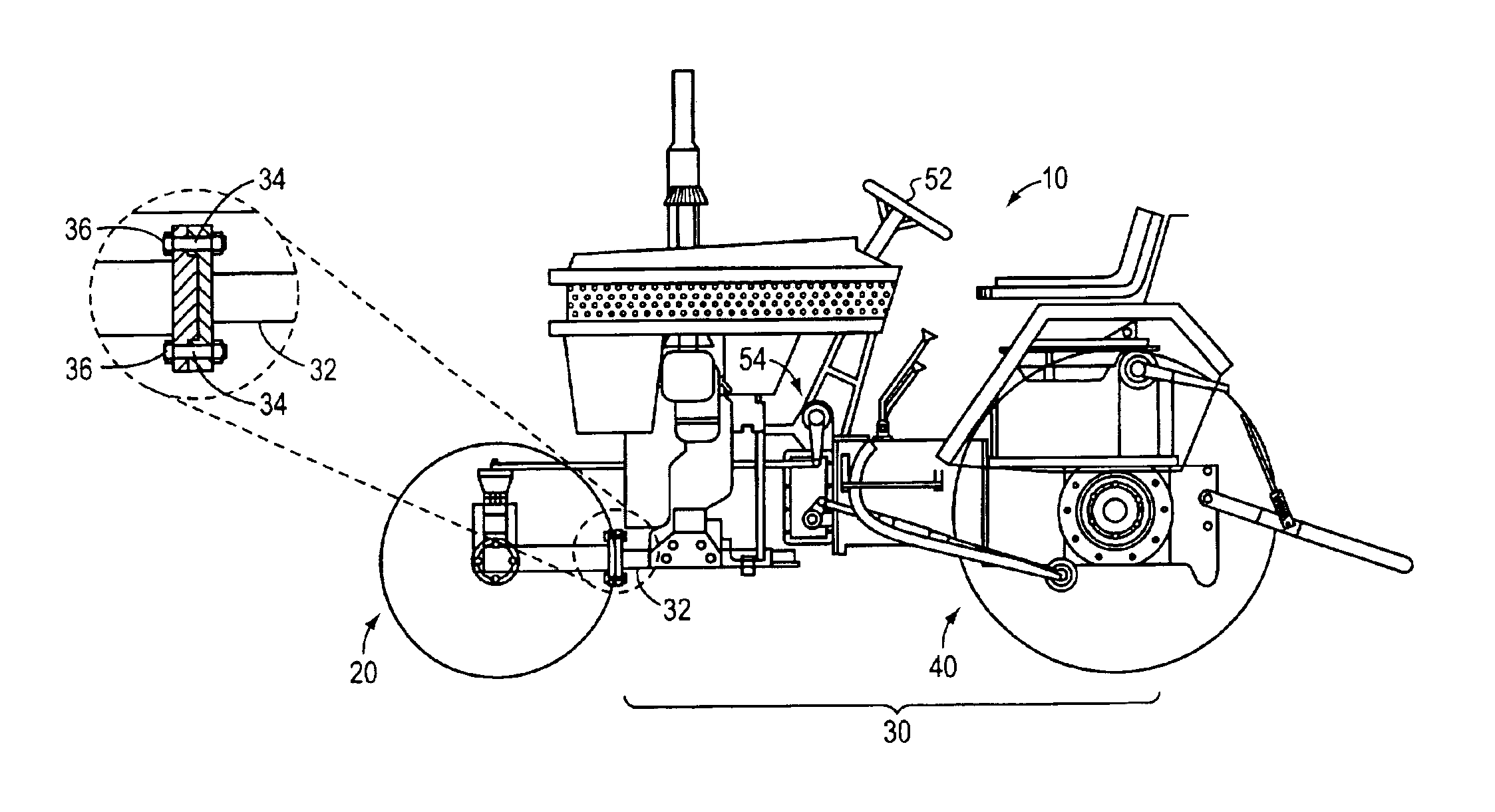 Tractor having a convertible front end and variable track width and related methods