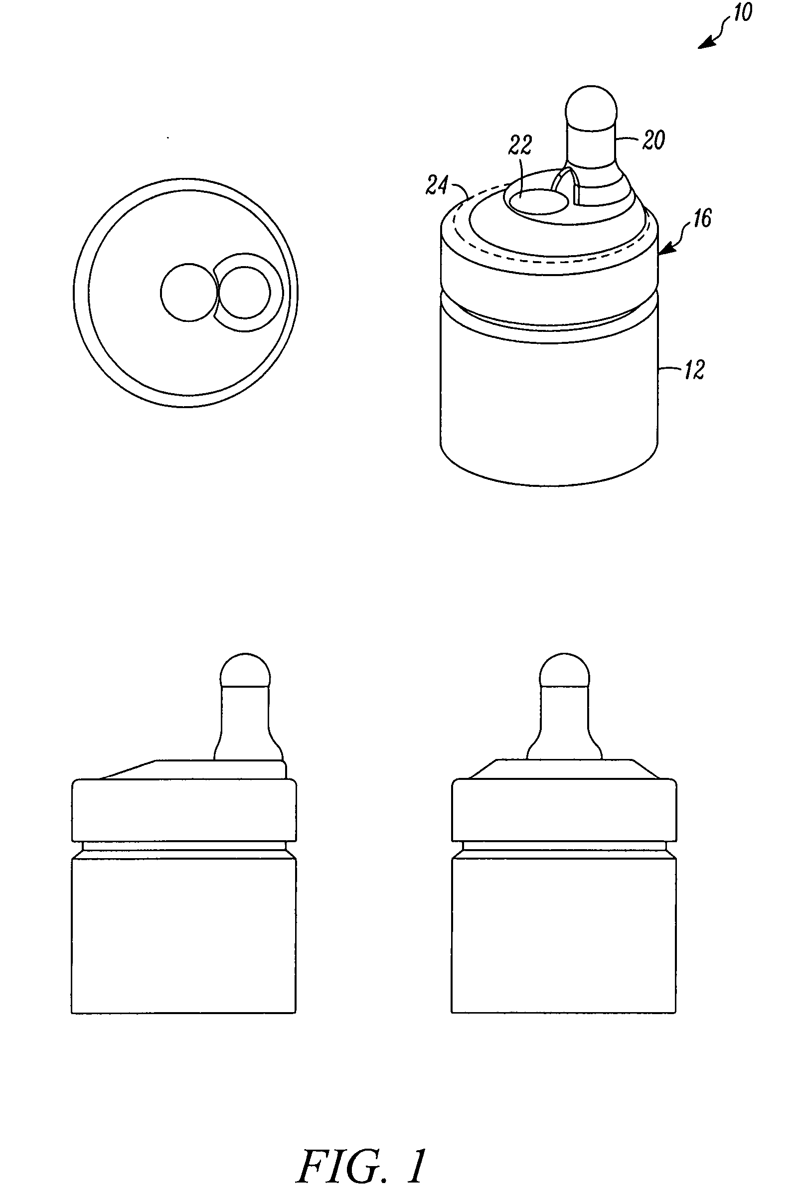 Ready to drink container with nipple and needle penetrable and laser resealable portion, and related method