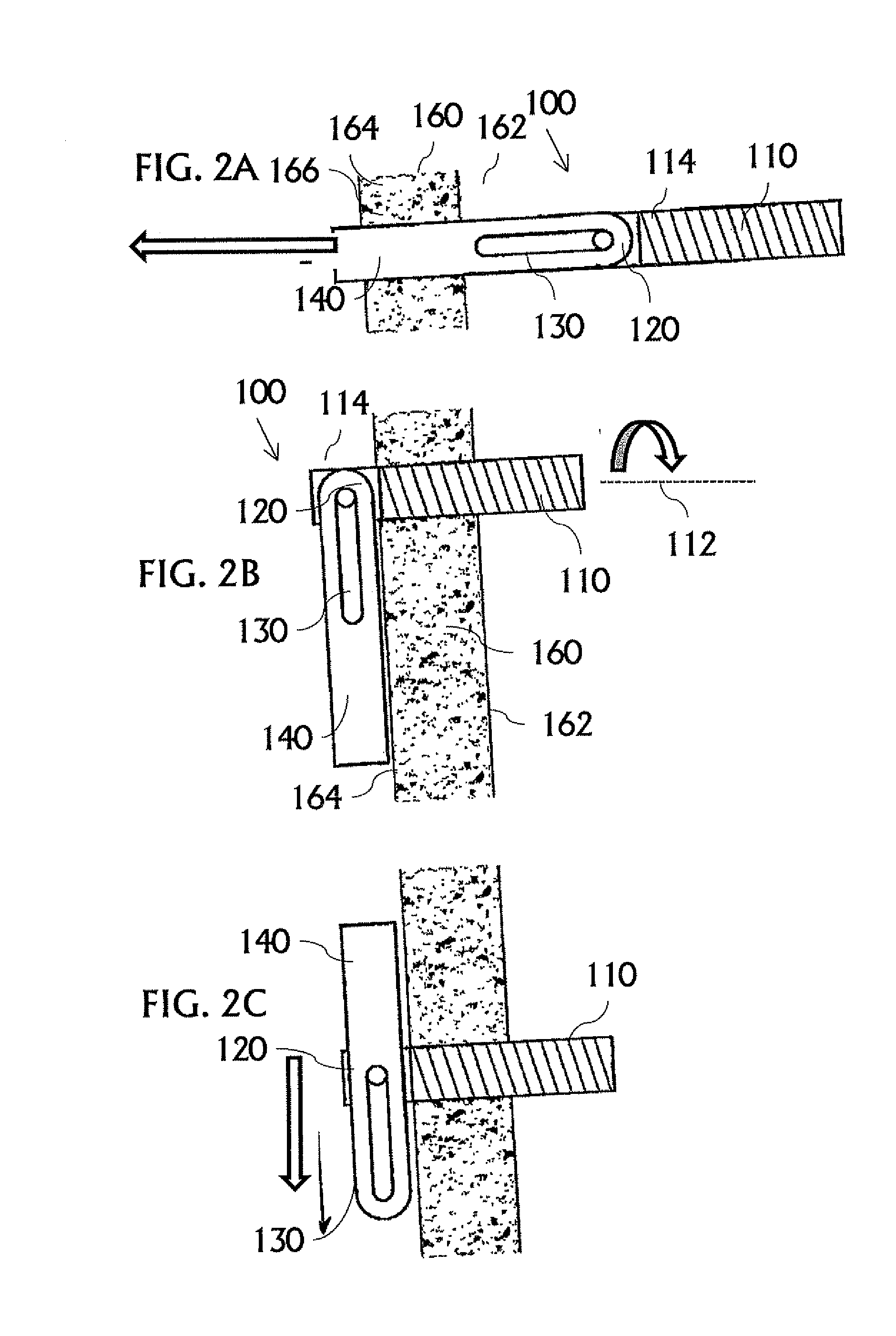 Retrievable toggle bolt with pivot-and-slide engagement