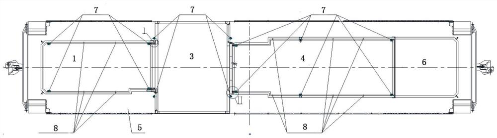 A connection structure between modular car body modules of a shunting locomotive