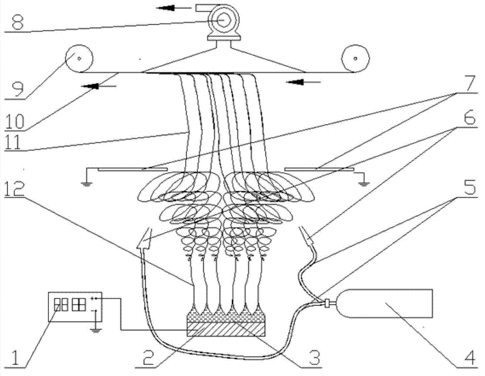 Nanofiber low-voltage electro-spinning device with auxiliary electrodes