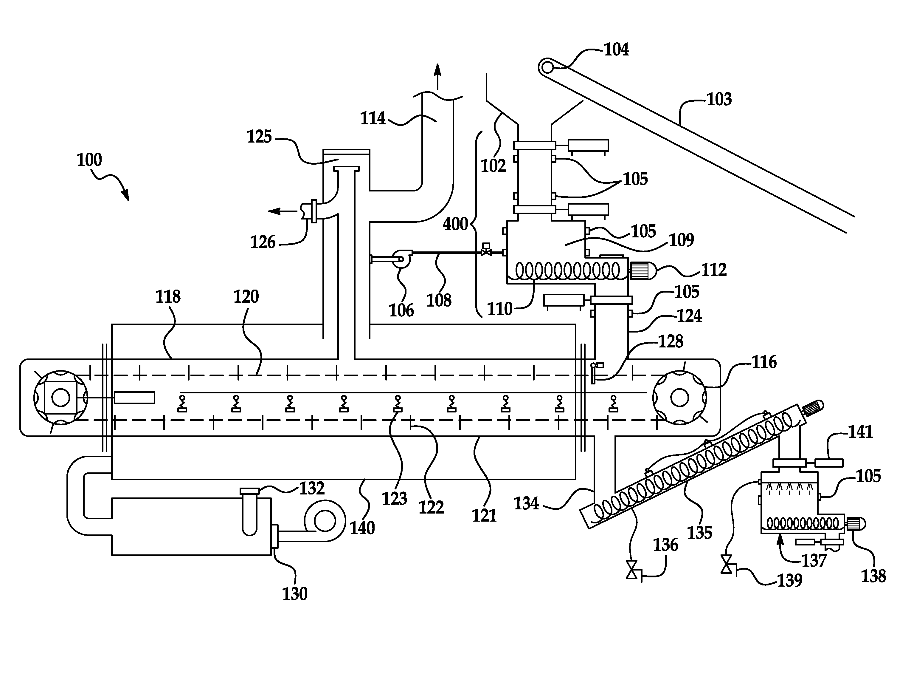 Chain drag system for treatment of carbaneous waste feedstock and method for the use thereof