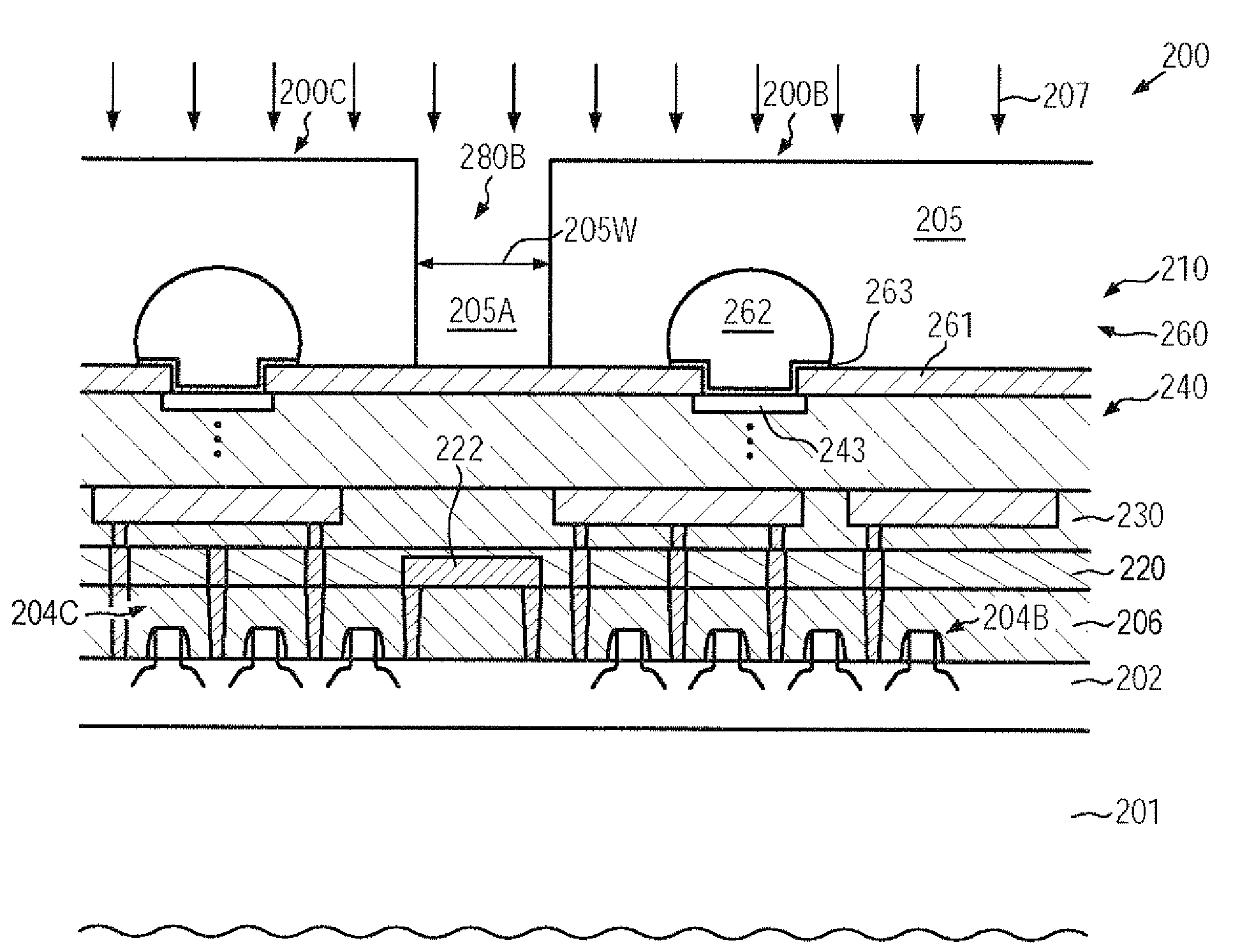 Semiconductor device including stress relaxation gaps for enhancing chip package interaction stability