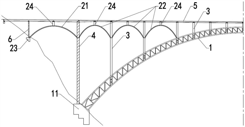 Large-span deck type concrete-filled steel tube arch bridge