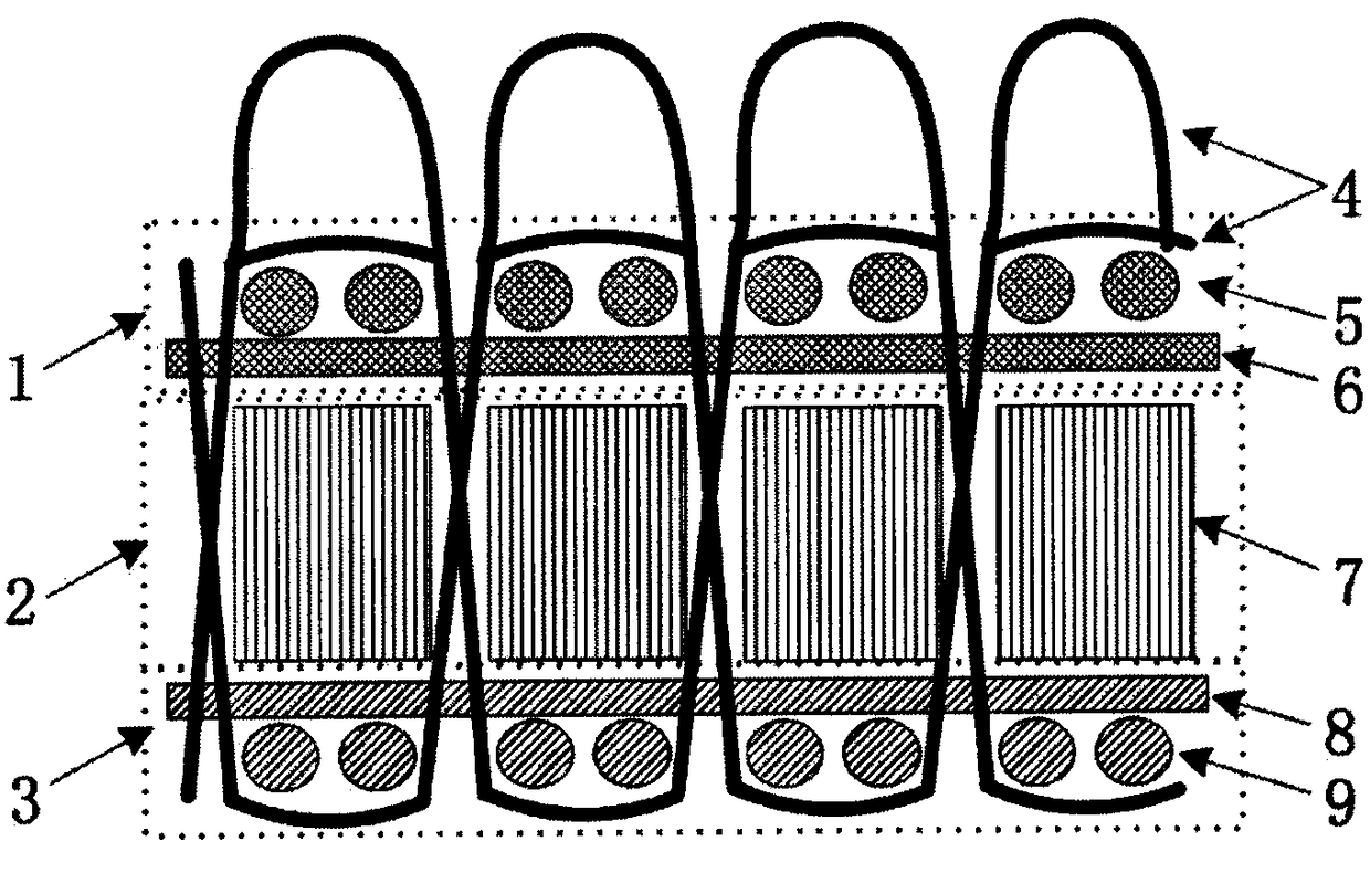 Coil structure heat-collecting evaporation filling fabric and preparation, using method and usage thereof