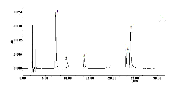 Method for simultaneously determining five organic acid components content in Ixeris sonchifolia Hance injection by HPLC-DAD method