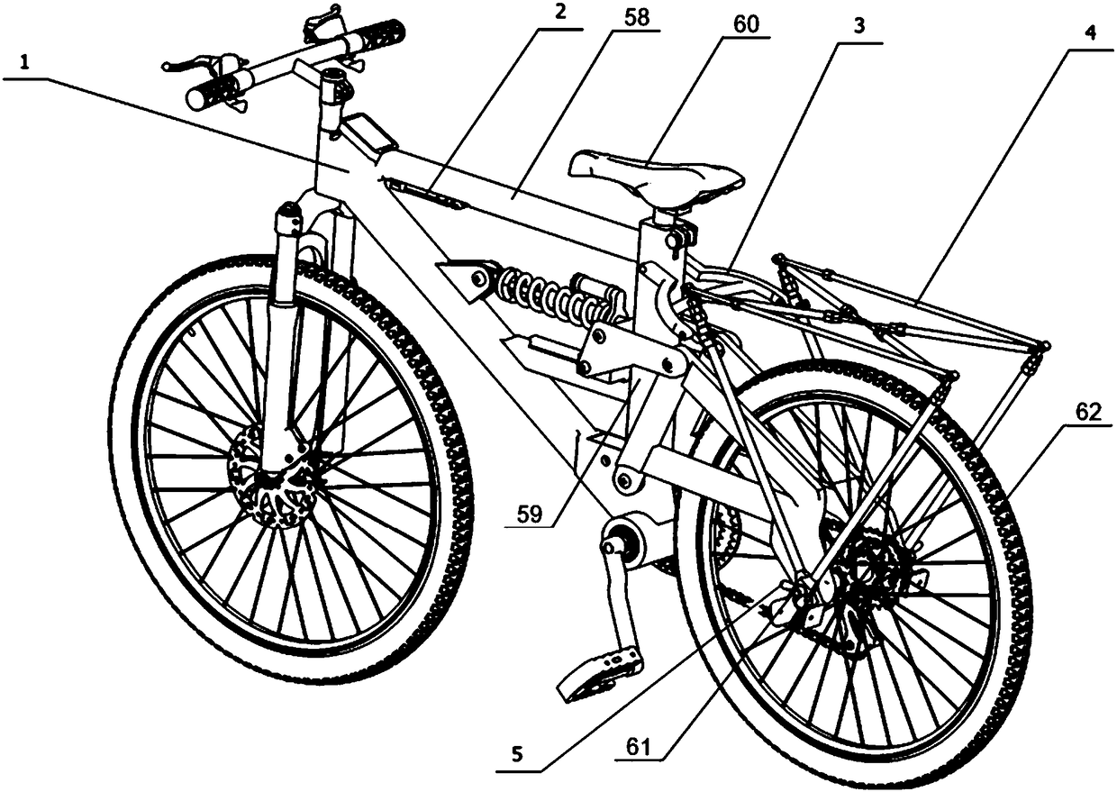 A bicycle with three-in-one functions of camping tent, sun umbrella and shelf