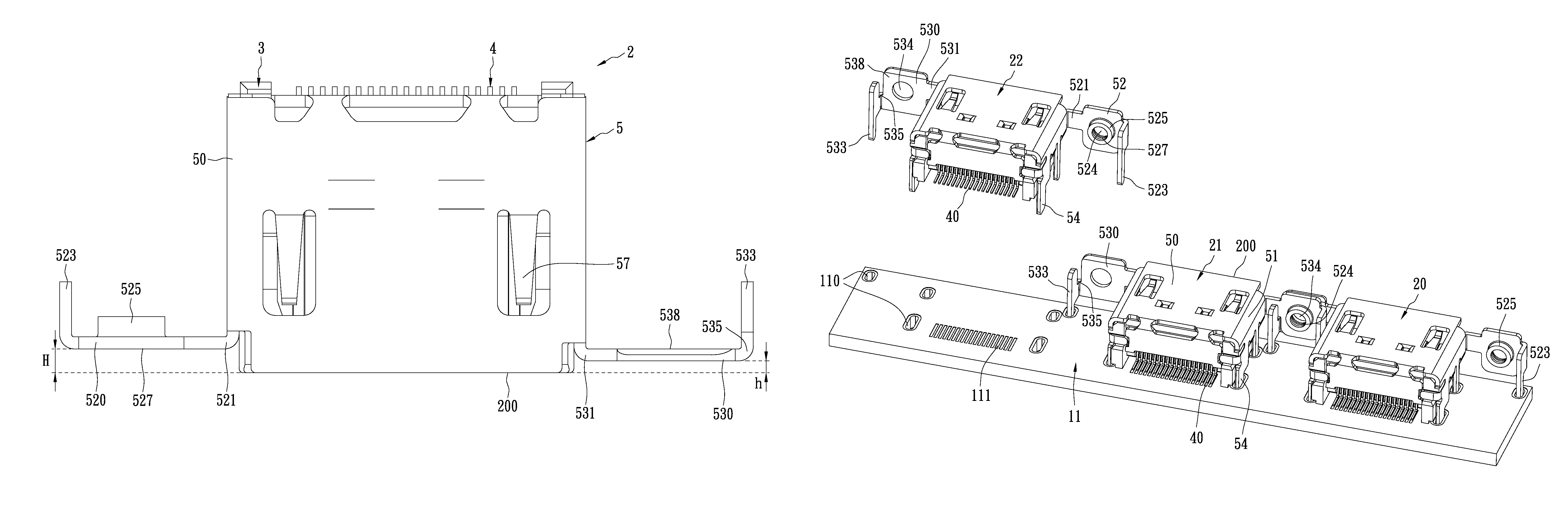 Connector with side flange