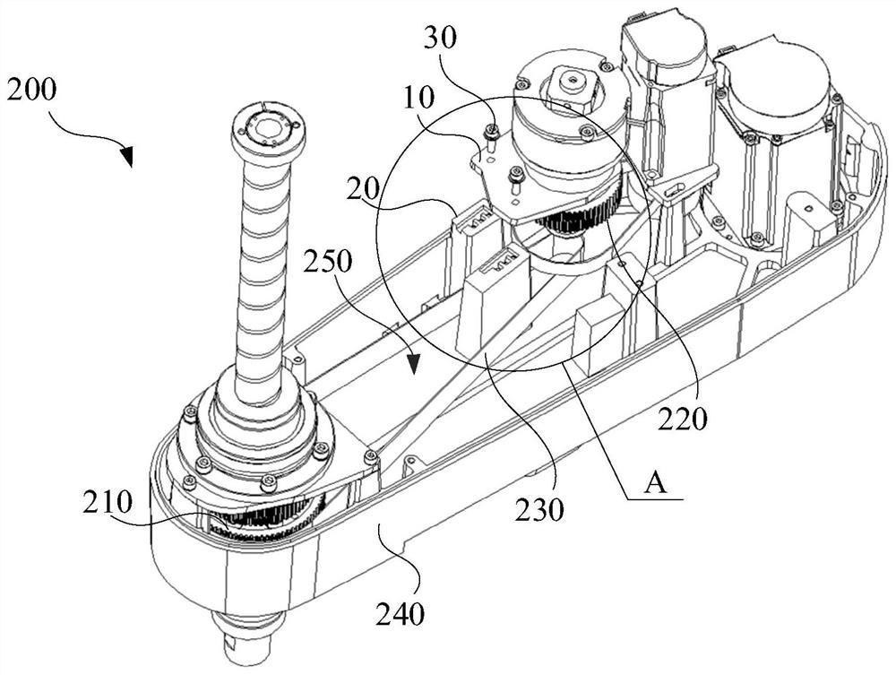 Belt tensioning device, belt conveying device and robot